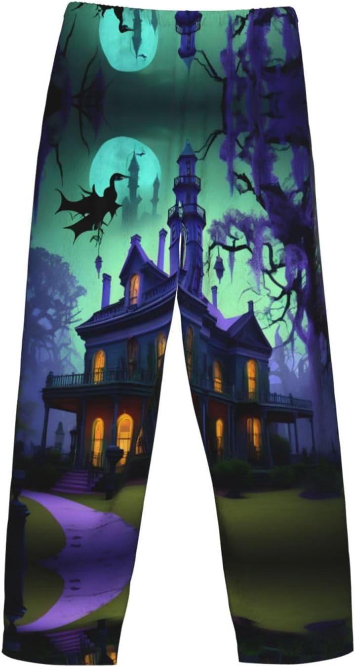 Black Haunted Mansion Print Men'S Christmas Pajama Pants,Soft Flannel Lounge Pants,Holiday Pjs For Relaxing At Home
