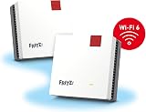 Fritz! Mesh Set 1600 Set of 2 (2 x Fritz!Repeater, Ideal for Internet Router or Fibre Optic Modem (ONT), WLAN Coverage for 3-5 Rooms, Wi-Fi 6 with up to 3,000 Mbps, German Version - 2