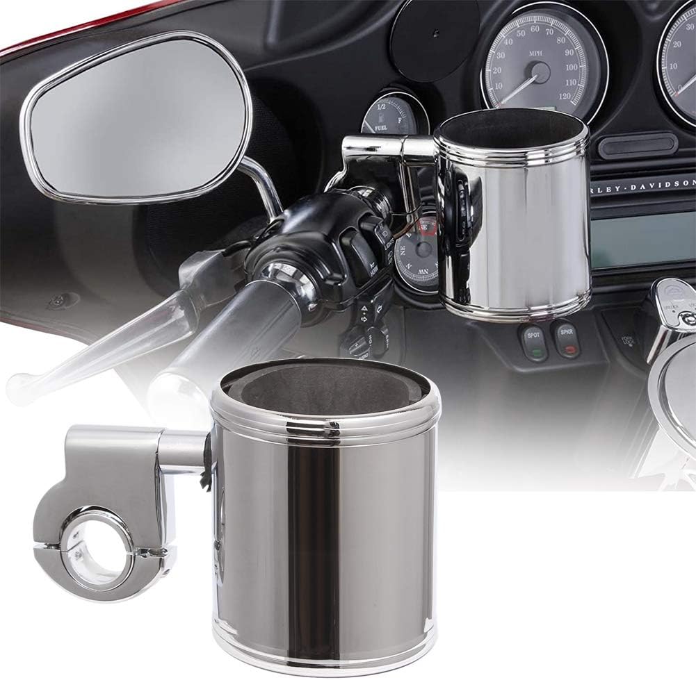 H-Ruo Chrome Adjustable Cup Holder for Harley ATV Motorcycle Handlebar Upto 1 1/4"