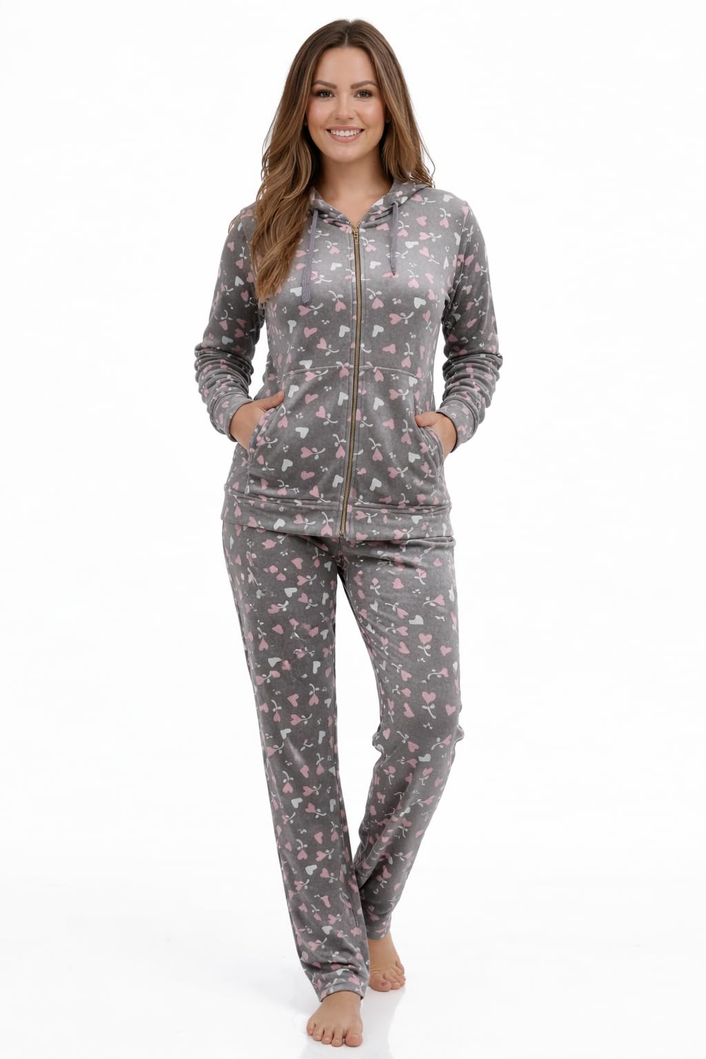 Women’s Winter Velvet Tracksuit Set | Hooded Zipper Sweatshirt & Track Pants | Soft Warm Night Wear | Stylish Loungewear & Activewear for Women (IN, Alpha, L, Regular)-image-46