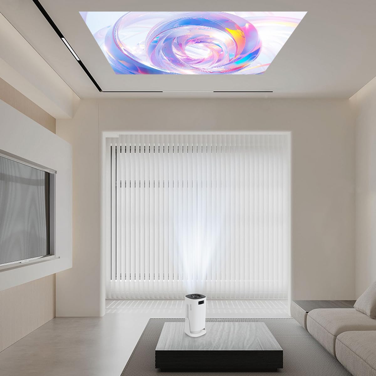 PRIXTON Proyector portátil Dalí, 4.800 lúmenes, 110 ANSI lúmenes, Mando a Distancia, 30.000 h, 32” a 120”, Conexión HDMI/USB/AC IN, Resolución HD Compatible con Full HD 4K LED, Color Blanco