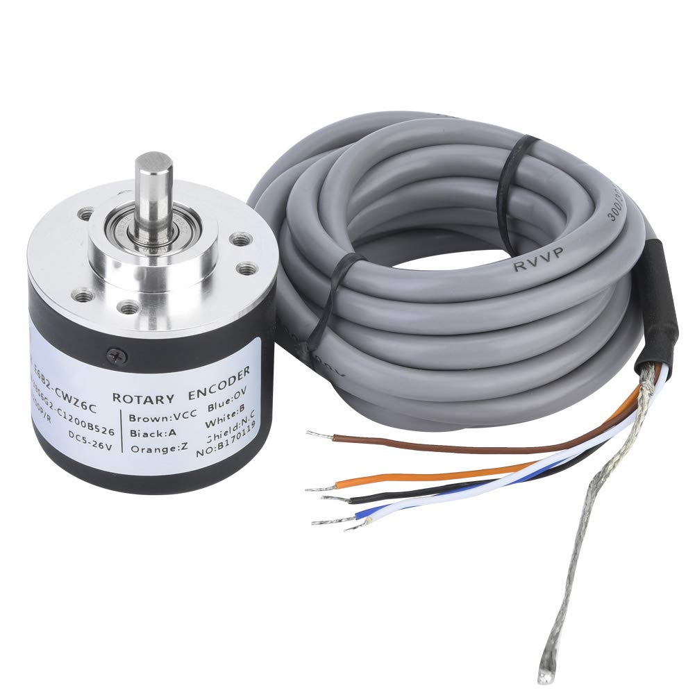 Tissting Encoder Rotativo Incremental E6B2-CWZ6C, Dispositivos ASIC Internos Alta Fiabilidad 38mm Eje Acero Inoxidable Carcasa Metálica Estructura Compacta para Equipos Industriale (1200p/r)