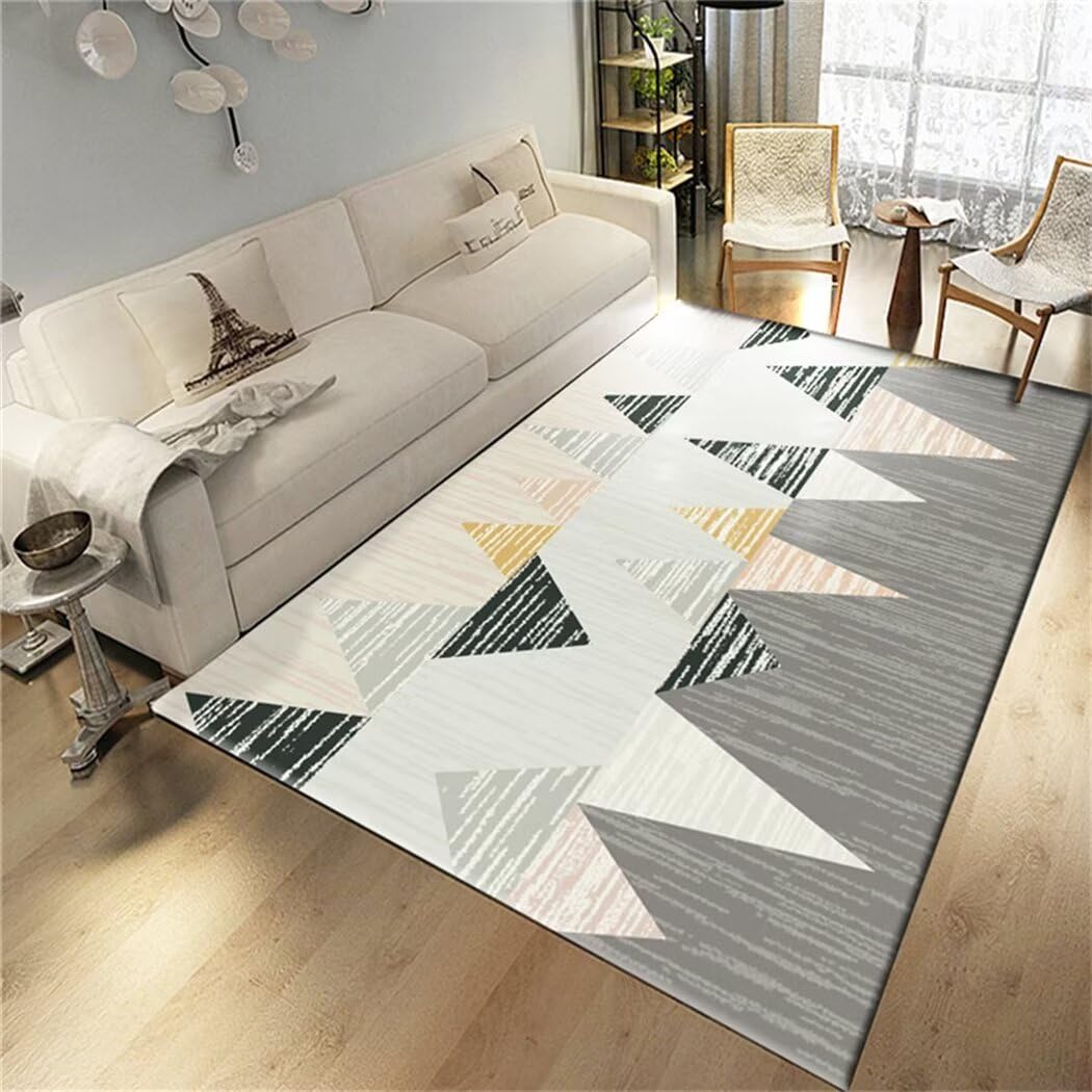 Tapis géométrique moderne gris et moquette pas cher 120x150cm
