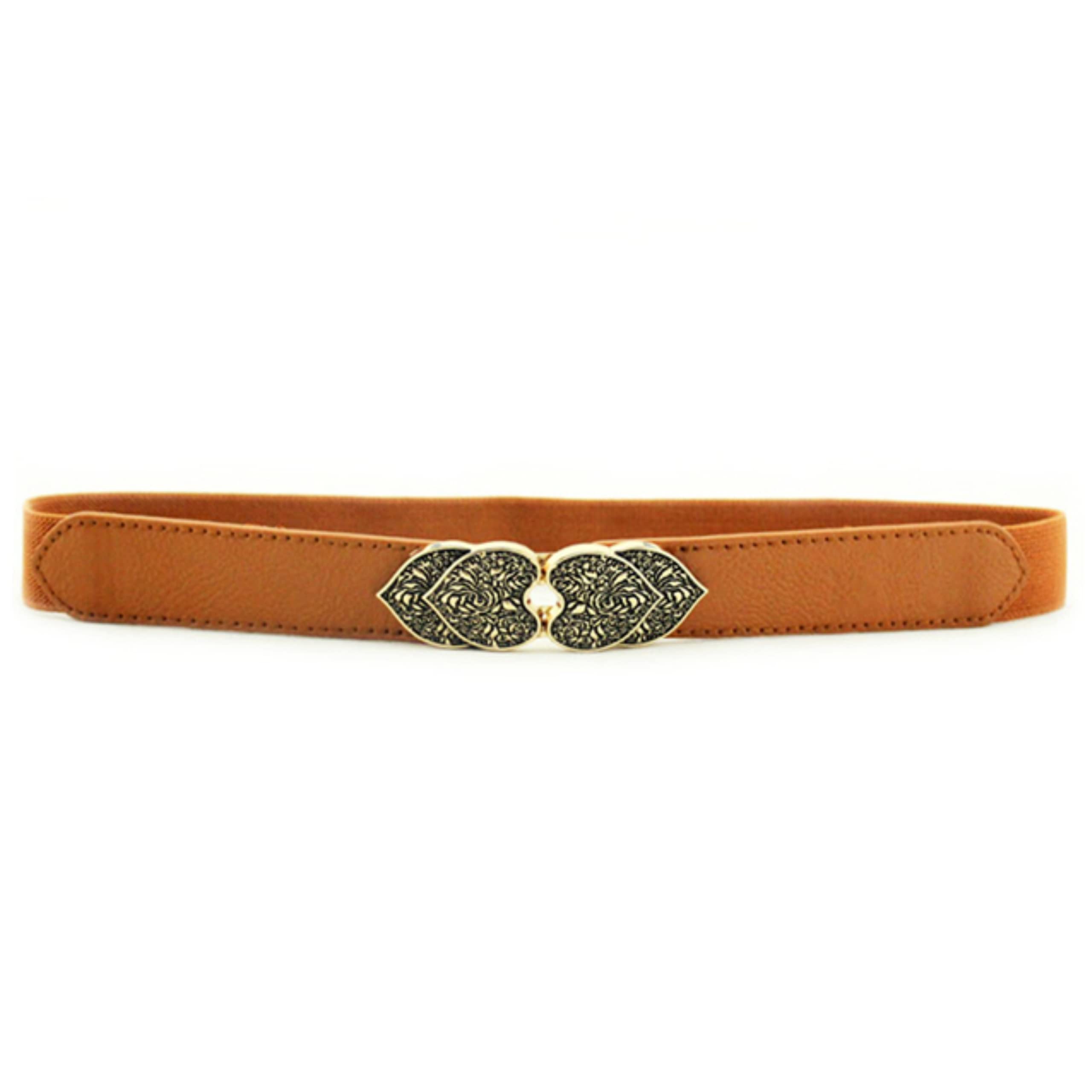 redhorns Elastic Fabric Waist Belt for Women Dresses Floral Design Stretchy Slim Ladies Belt for Saree Girls Jeans - Free Size (LD70B_Brown)-picture-1