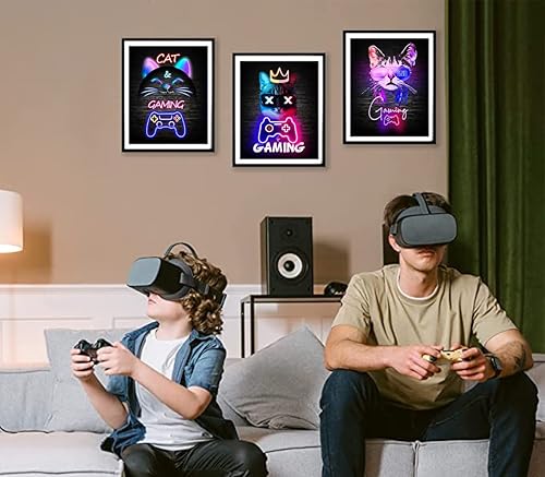 Miniatura 2 de Pósteres de neón para juegos de gato, arte de pared japonés moderno urbano neón, impresiones artísticas divertidas de neón de colores, impresión en