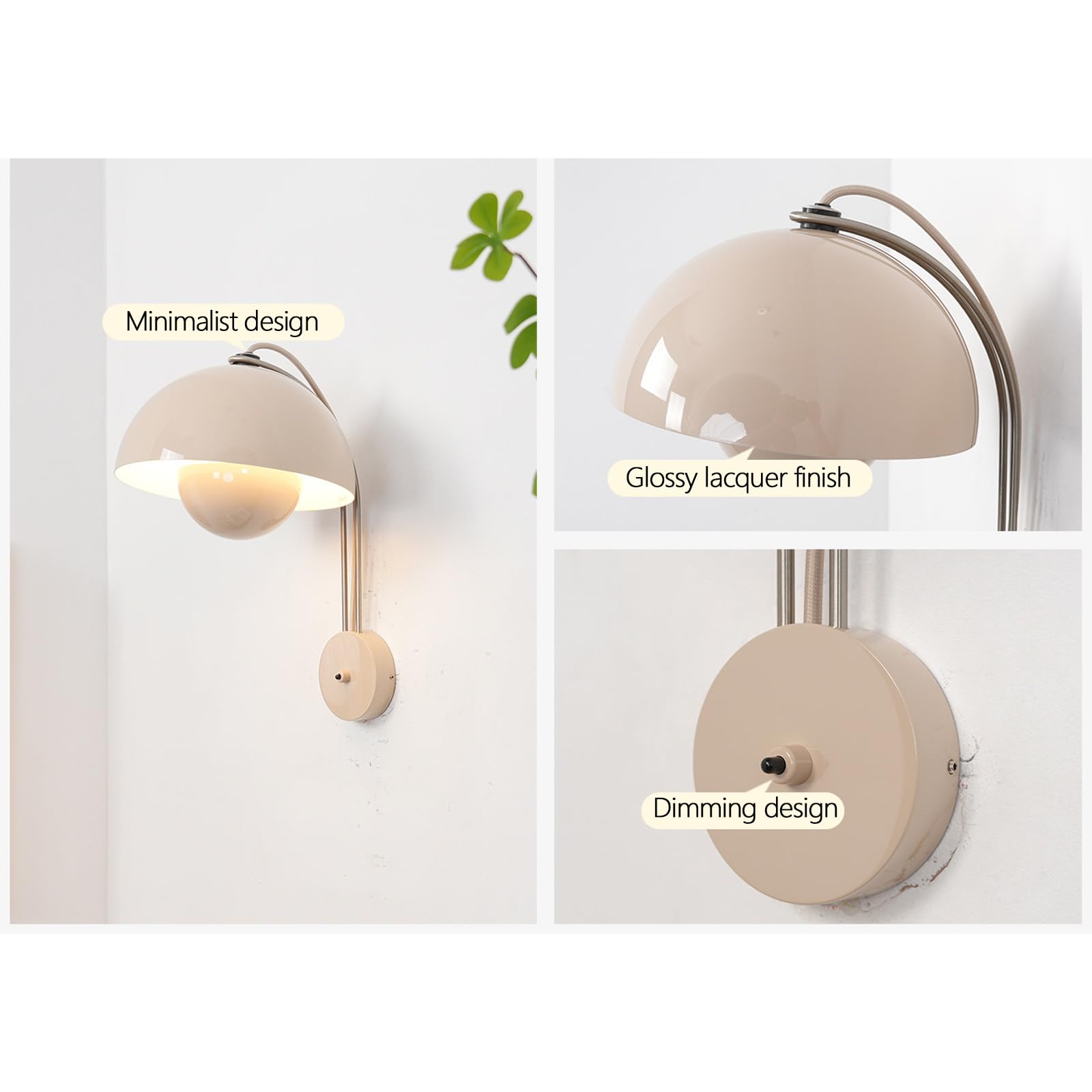 LED Wandleuchte 3000K/4000K/6000K Dimmbar Wandlampe mit Schalter Stecker Lesen Wandbeleuchtung Innen Modern Kreativ Design Eisen für Schlafzimmer Wohnzimmer Flur (Grau)
