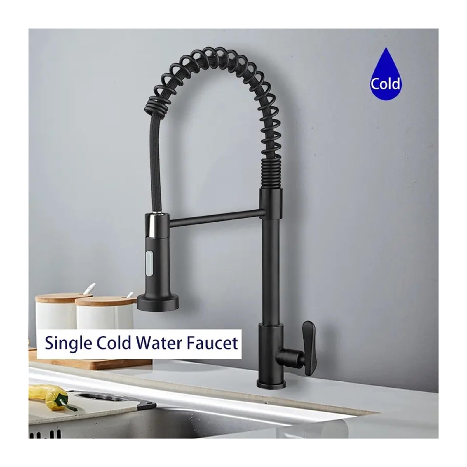 Grifo de Cocina Moderno de Acero Inoxidable con rociador extraíble, Monomando de Pared, para Lavabo de Agua fría, Mezclador Duradero para baño y renovación del hogar (Dorado).