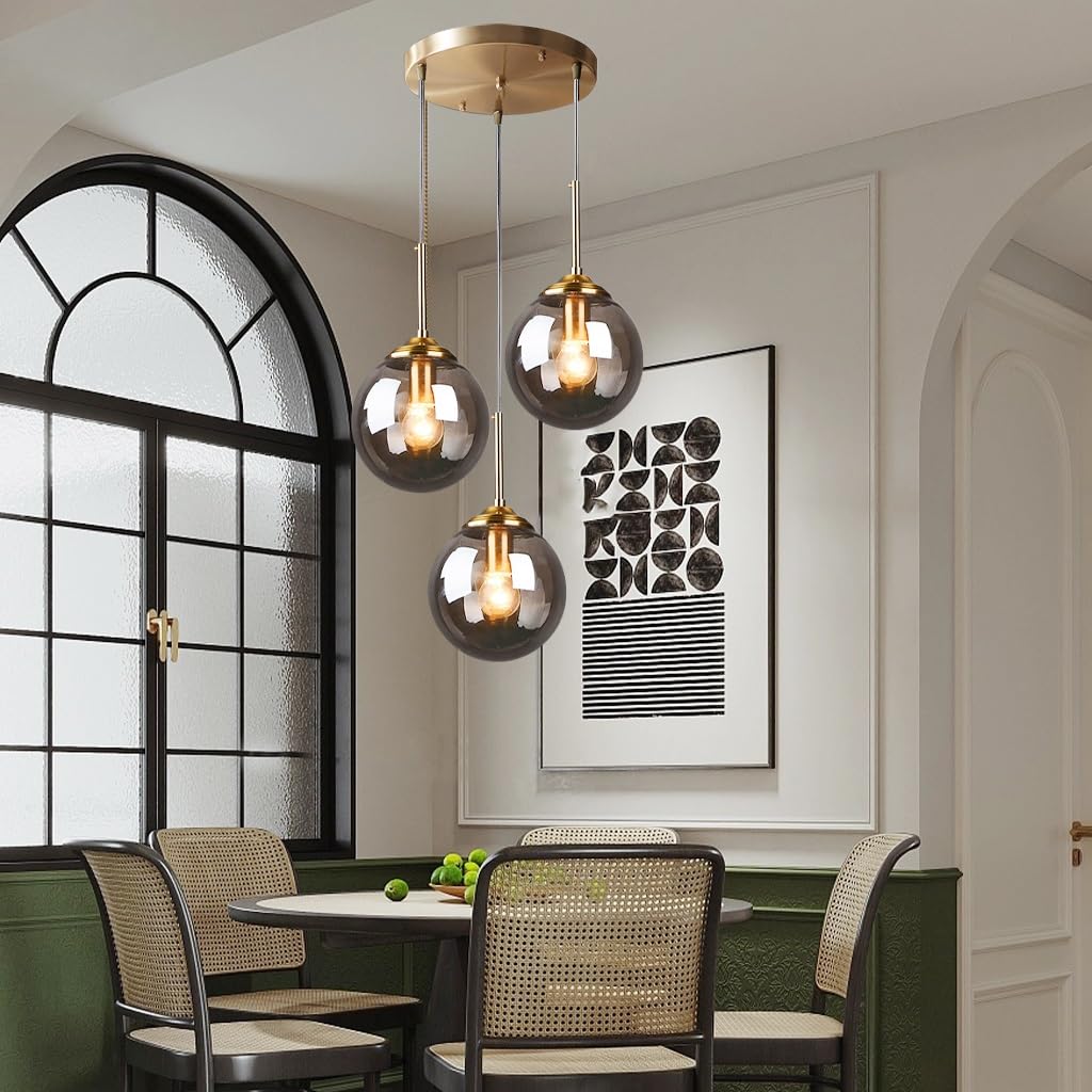 Chandelier Gold Sputnik Lighting Fixture Modern Pendant Light with Smoked Glass Globes Contemporary Ceiling Lamp for Dining Room Over Table Living Room Bedroom Entryway Hanging Lamp ( Color : Black )