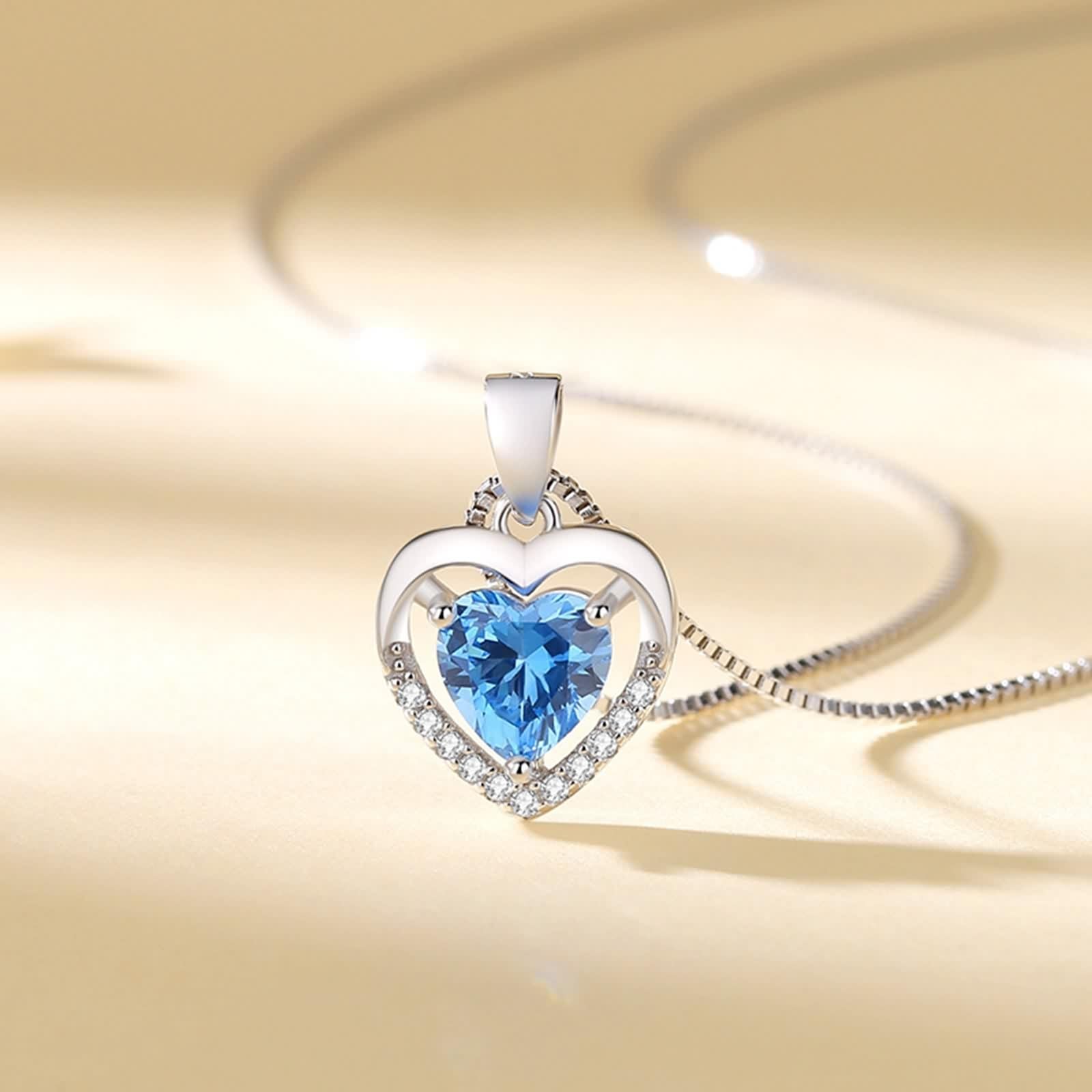Collana con Ciondolo A Cuore, Collana Donna Lunga Blu Topazio Catenina Gioielli Vero Oro Bianco 9K/14K/18K con Moissanite Oro Bianco 40+5cm