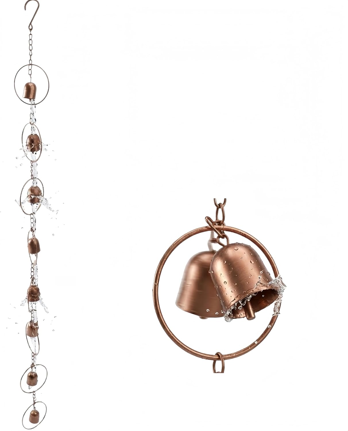 Chain Hanging Rain Catcher, Hanging Rain Chain Metal Chime with Hooks Soothing Sounds Effective Gutter Drainage Catcher for Balcony Courtyard