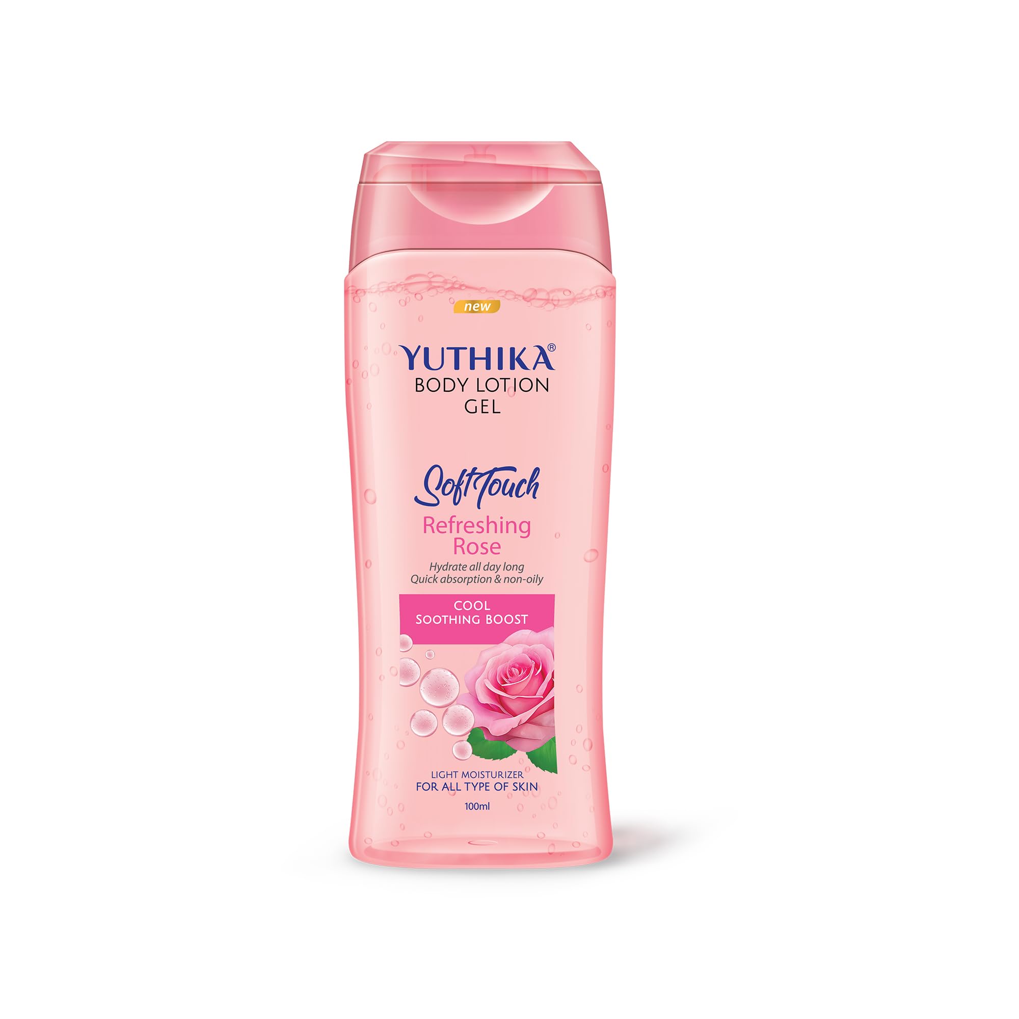 Yuthika Body Lotion Gel Refreshing Rose 100ml Pack of 1, Soft Touch Gel Body Lotion for Summer, Winter, Light Moisture for Face and All Skin Types, Rose Body Lotion