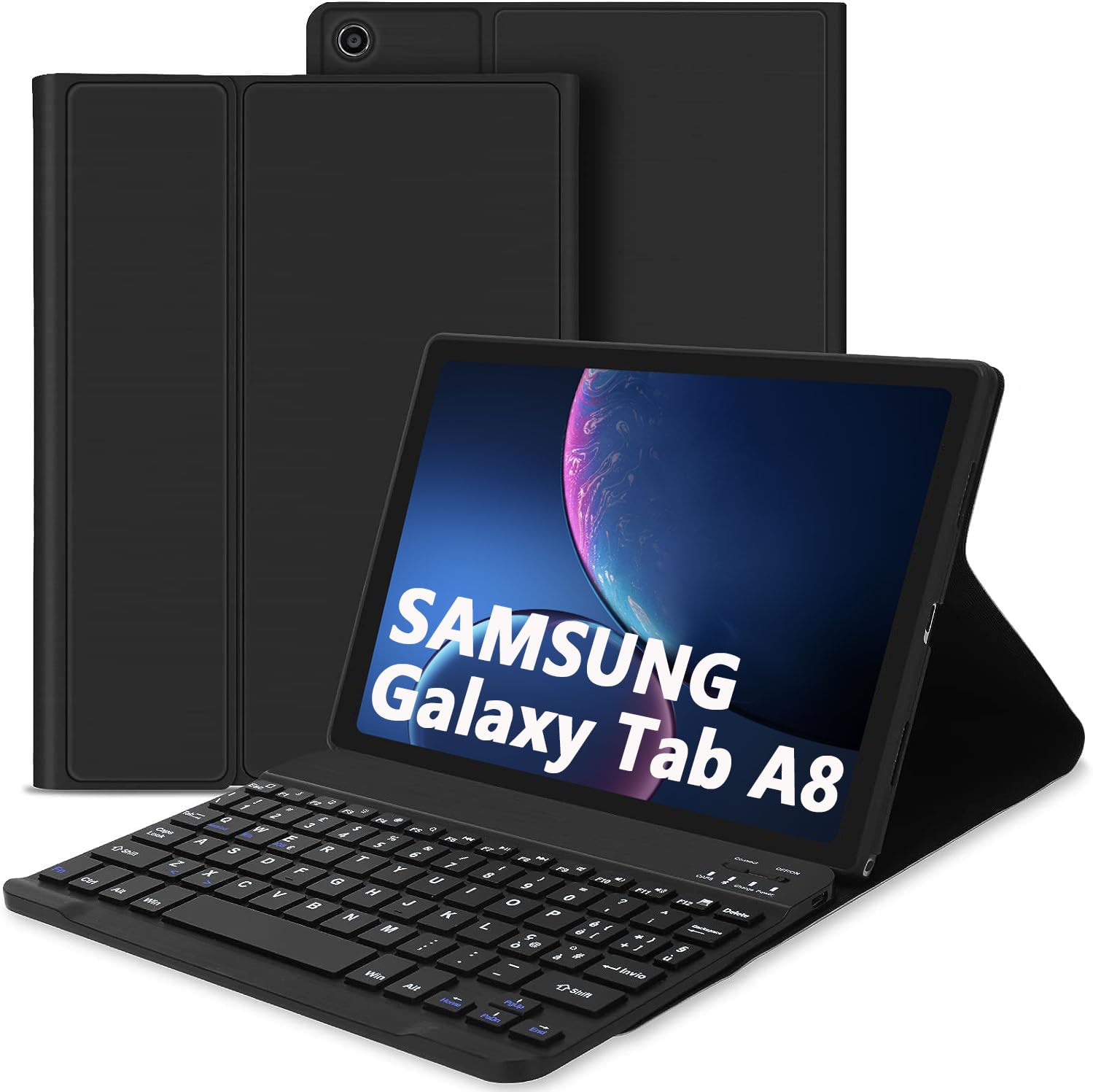 AVNICUD Tastiera per Samsung Tab A8 10.5 Pollici 2021, Custodia con Tastiera per Samsung Galaxy Tab A8 (SM-X200/X205/X207), Cover Per Galaxy Tab A8 con Tastiera Bluetooth Rimovibile- Italiana, Nero
