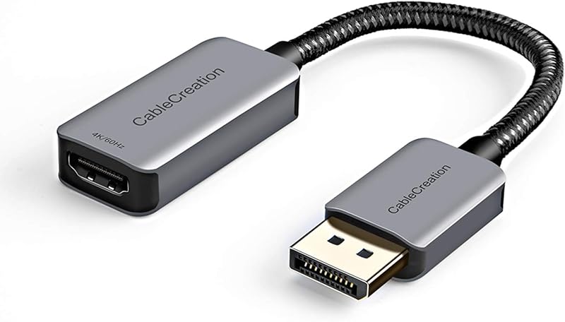 CableCreation Active DP to HDMI Adapter HDR 4K@60Hz 2K@144Hz 1080P@144Hz | Braided DisplayPort 1.4 to HDMI 4K Converter (Male to Female), Support Eyefinity Multi-Display, Aluminum