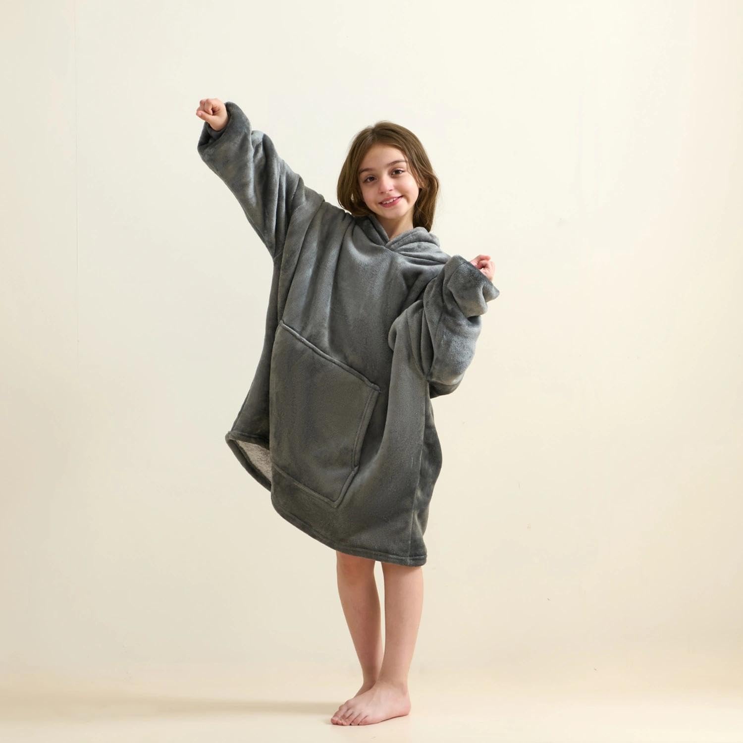 xuan dian Wearable Blanket for Kids, Cozy Wearable Blanket Hoodie for Teens Girls Boys, Warm Blanket Sweatshirt Gift for Teenage, Hoodie Blanket with Sleeves and Giant Pocket - Light Grey