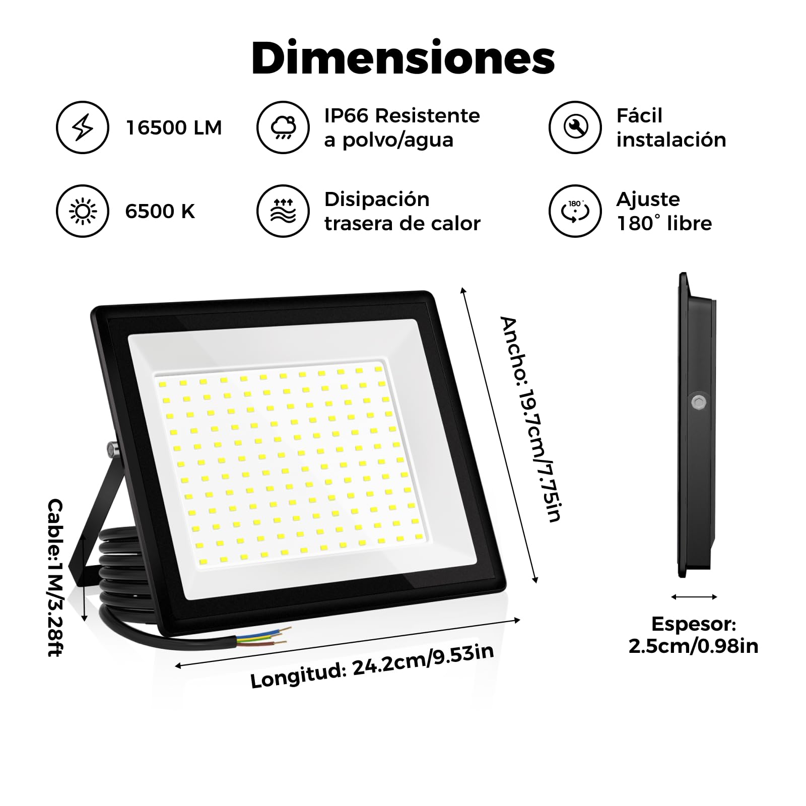 Focos LED Exterior 150W Industrial 16500LM 6500K Luz Día IP66 Impermeable, Disipación Térmica Eficiente, Ahorro 85% Proyector led exterior para Patios/Jardines/Almacenes/Garajes (2pcs)