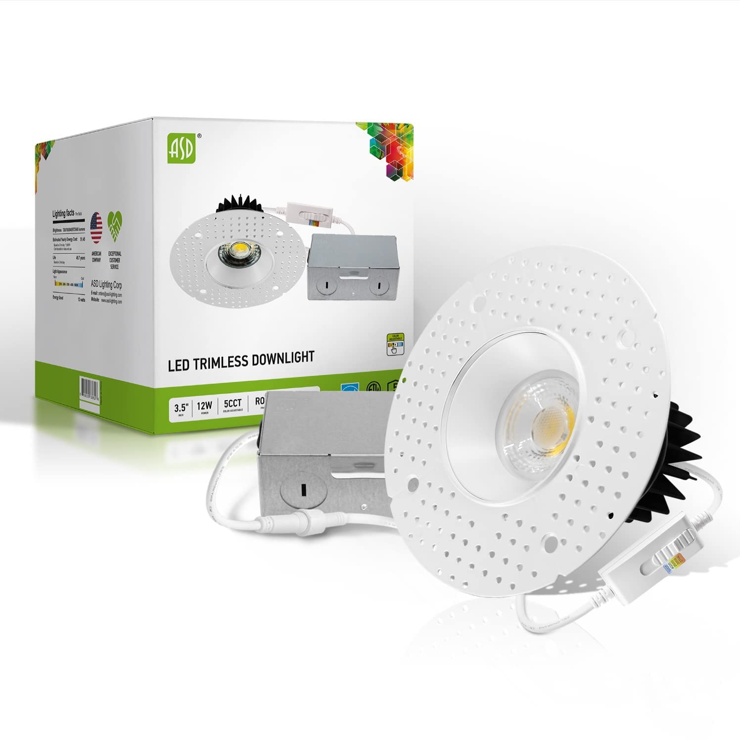 ASD Trimless 3 inch LED Recessed Light, 12W 120V Ceiling Light Fixture ...