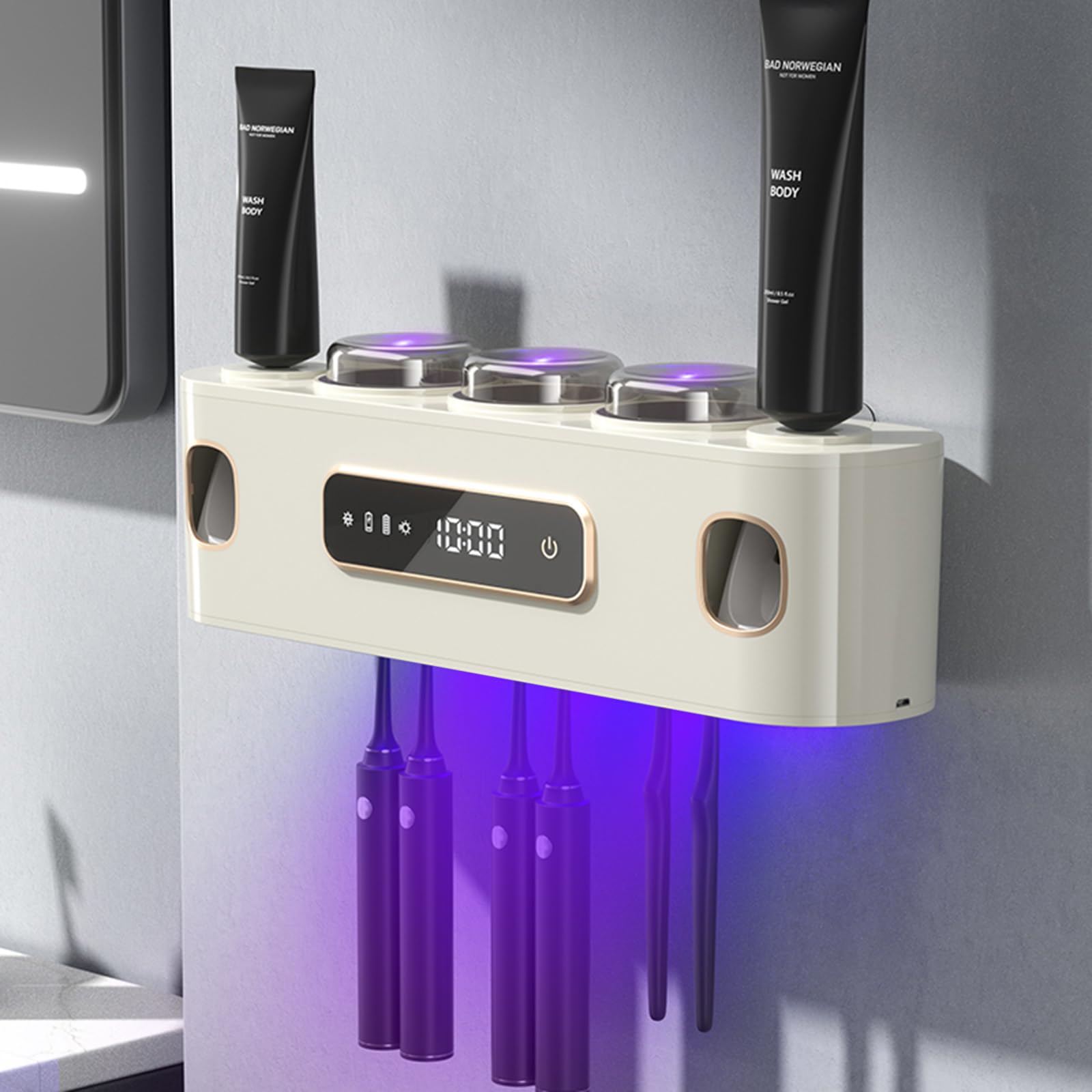 Stérilisation UV, porte-brosse à dents mural intelligent avec stérilisateur UV e