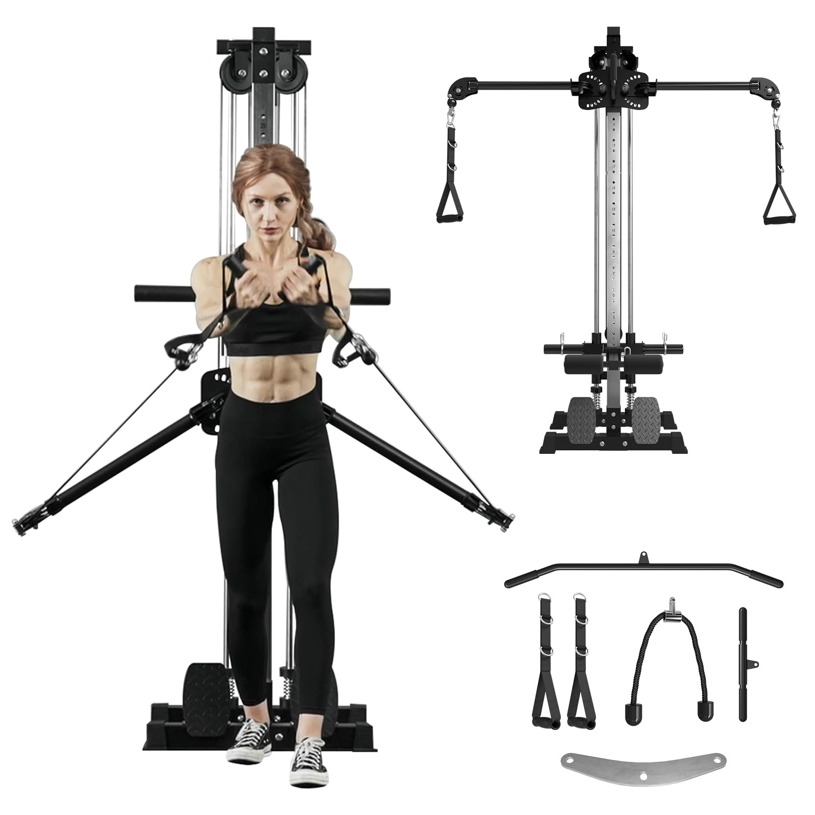 GMWD Cable Machine Home Gym, Wall Mount Functional Trainer with Dual Swivel Arms and 22 Adjustable Positions, All-in-One Cable Crossover Machine for Home Gym
