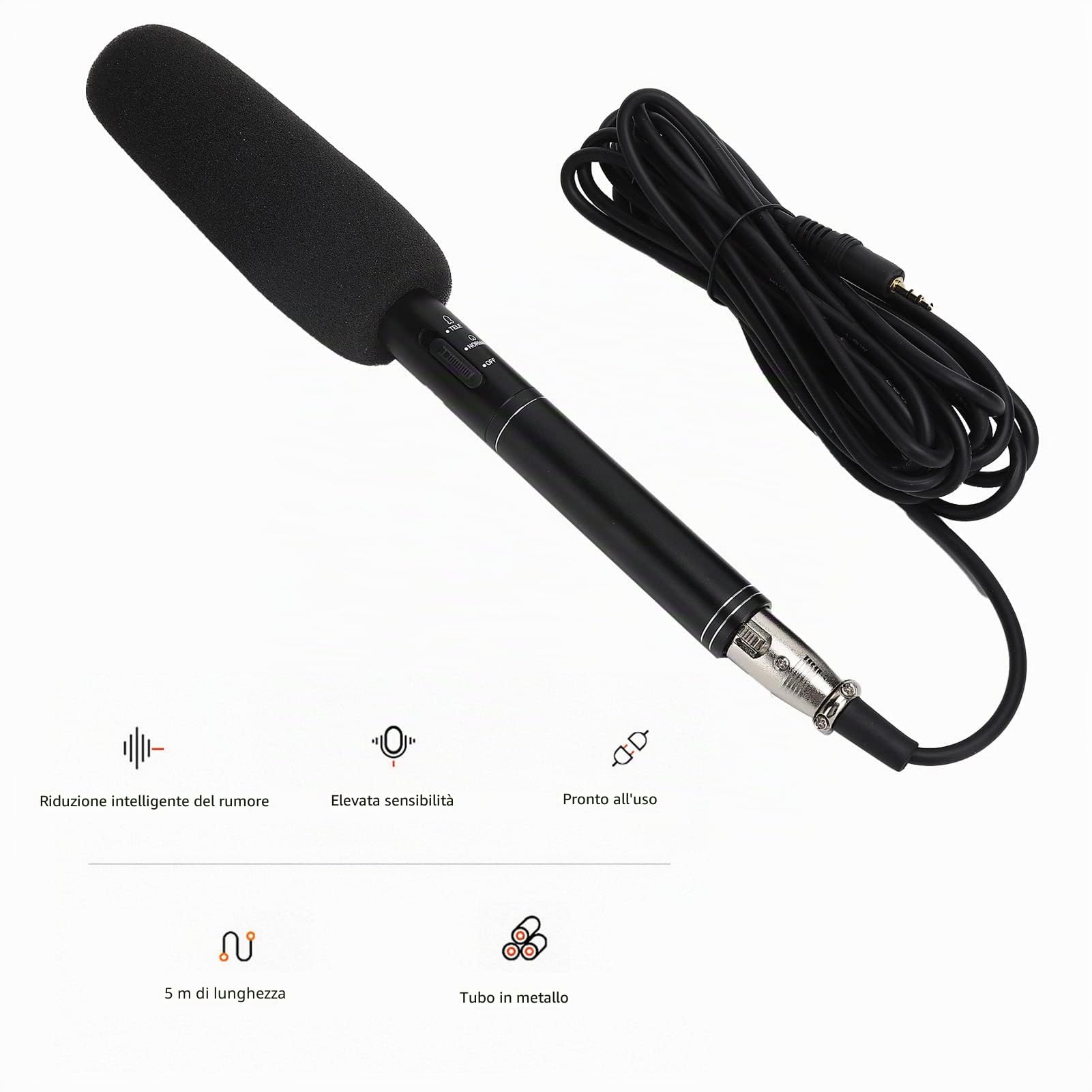 Microfono per Intervista a Condensatore Microfono per Registrazione Fotografica per Videocamere DSLR DV Camcorder, Microfono per Fotocamera con Supporto in Metallo, Copertura in Schiuma(Nero 28 cm)
