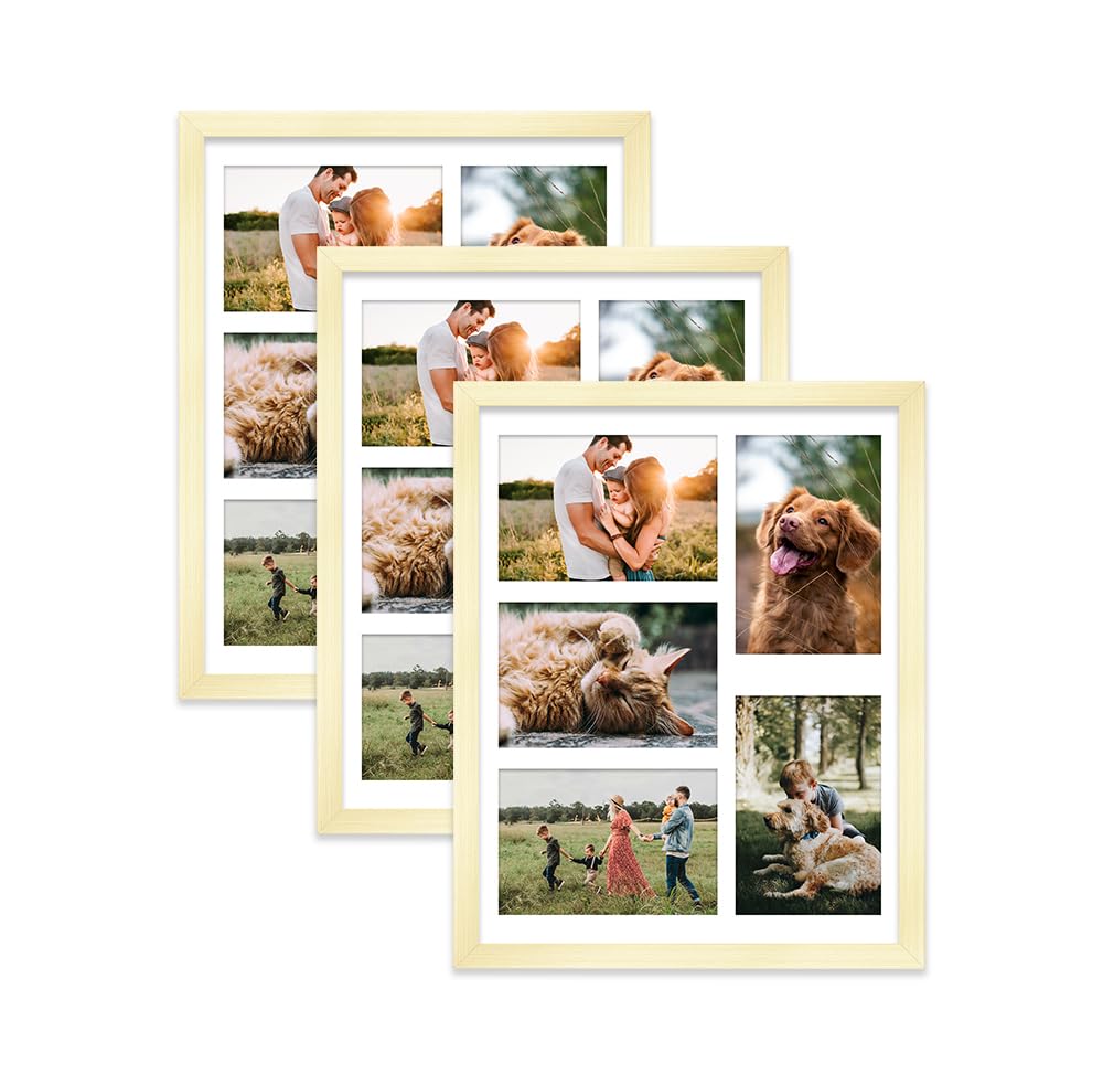 Gold Multi Photo Frame - Holds 5 x 6x4 Pictures, Family Collage Picture Frame for Wall Display, 14x11 Frame size, Set of 3