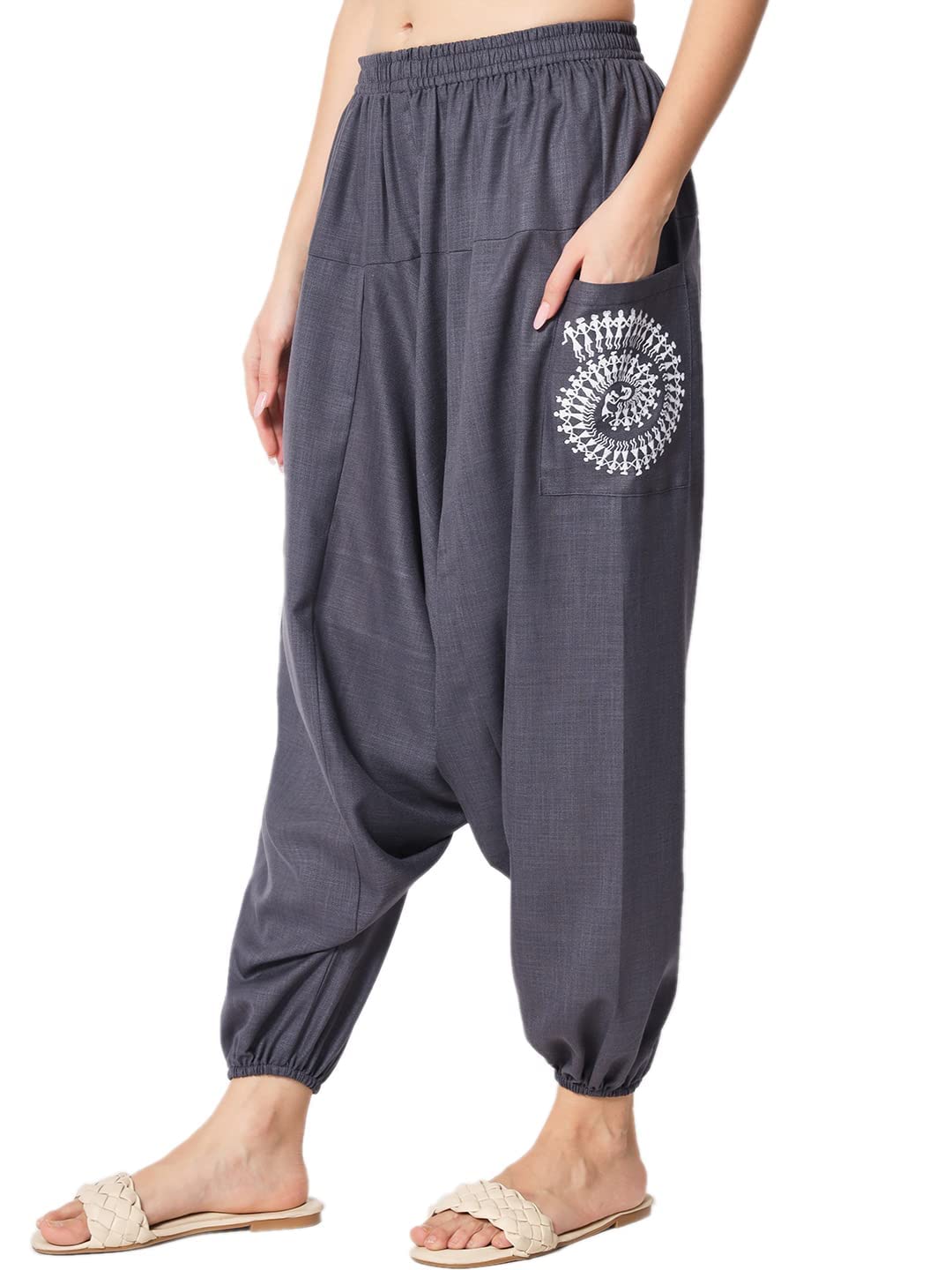 9rasa Women's Cotton Printed Pockets Drop-Crotch Boho Harem Pants for Yoga Casual Evening-picture-47