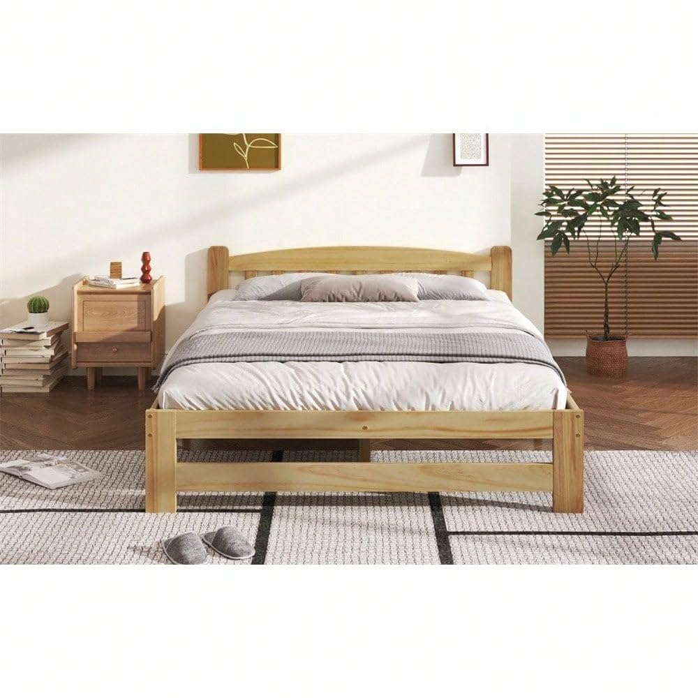 Letto in legno massello, 140 x 200 cm, naturale, letto matrimoniale futon con testiera, con rete a doghe, per ragazzi e adulti