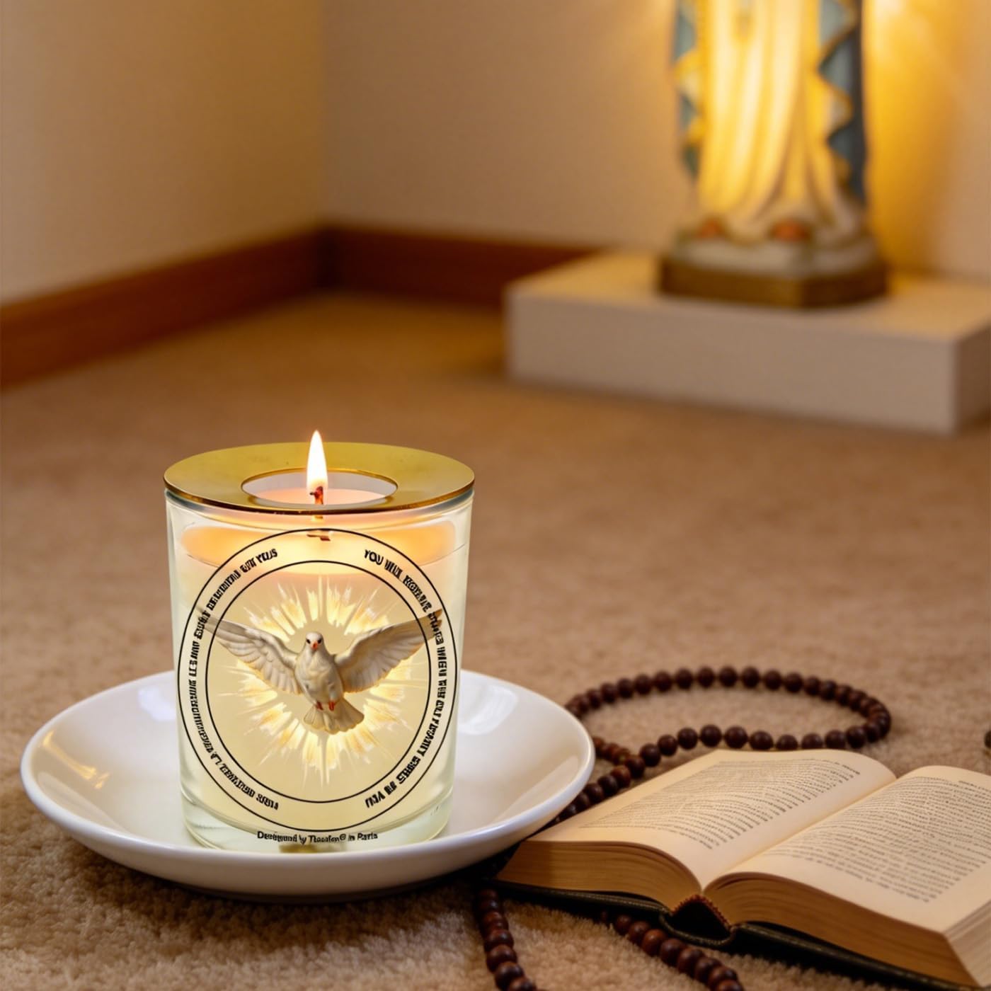 The Holy Spirit Soy Prayer Candle 50H with Warmer Ring image 2