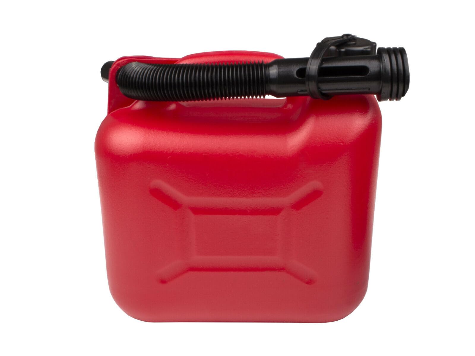 BAUSTER® Benzinkanister mit Trichter 5L 10L 20L Kunststoff Kraftstoffkanister in Rot oder Schwarz für Benzin Diesel Wasser robust auslaufsicher mit Ausgießer für Auto Camping Werkstatt (5L Rot)