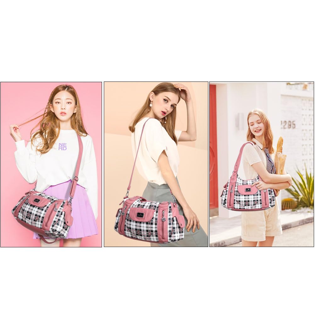 Angel Kiss Hobo, borsa da donna spaziosa a tracolla con tasche multiple, in similpelle, Rosa (Ak812-5g#1894#l02#8901#363Â/Â bianco/rosa), Large