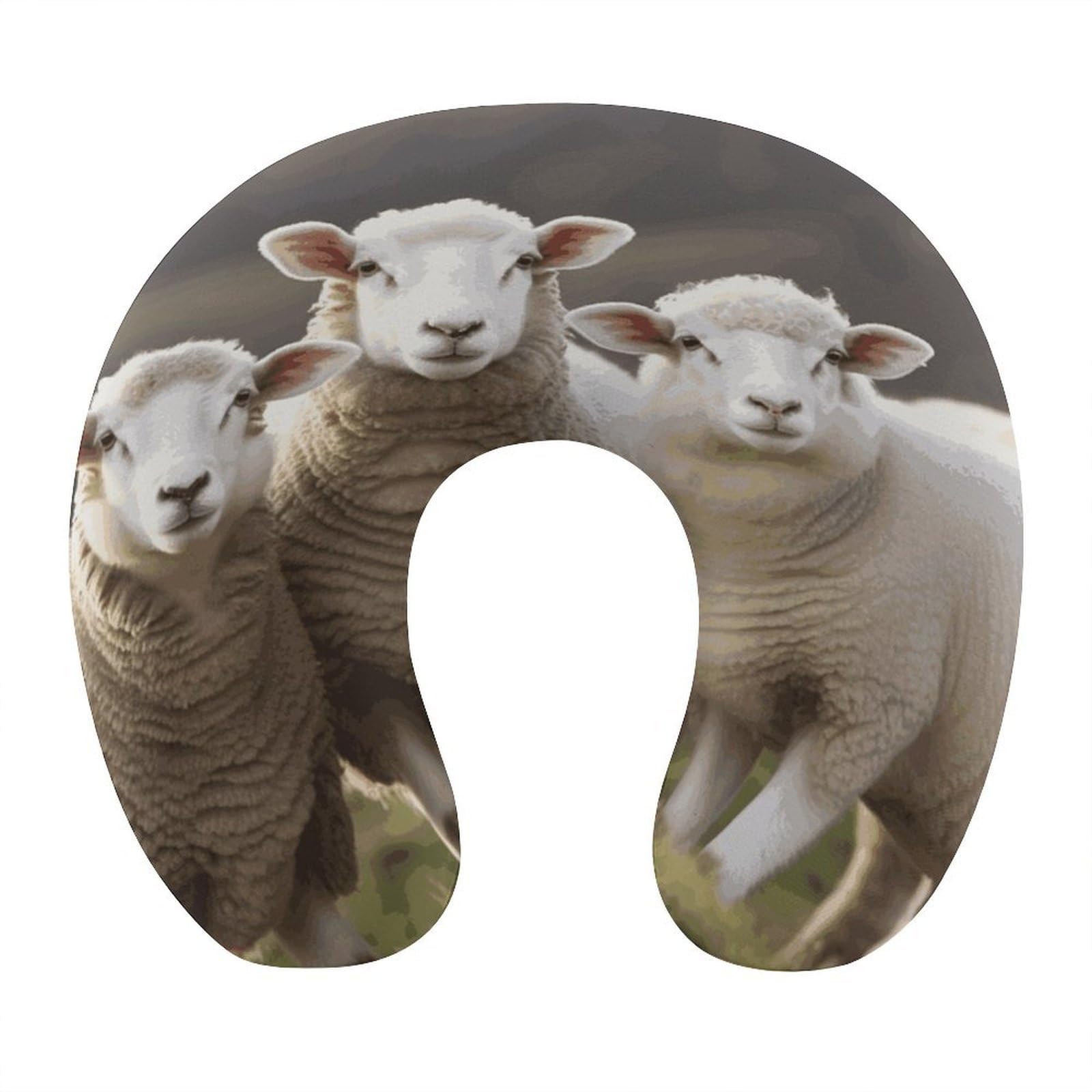 Adfgyerh Style Sheep And Lambs U-Shaped Pillow，Memory Foam Pillow Core，Cushion ，Provide Neck Support ，Travel Pillow，Suitable For Airplanes, Cars, Homes, And Offices.