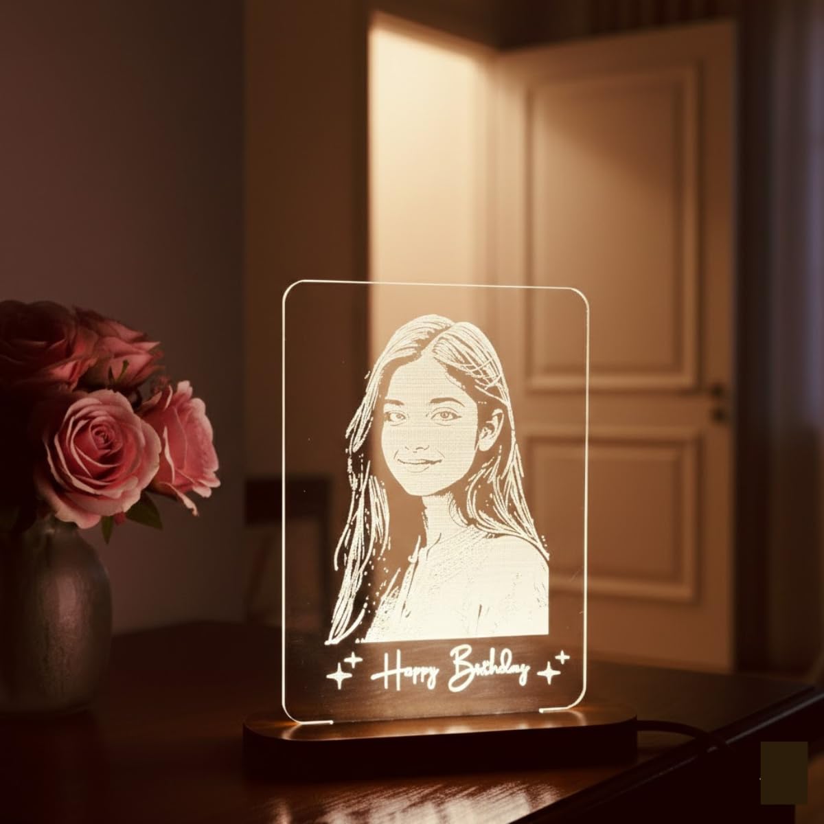 Customized Photo Engraved LED Night Lamp with Wooden Base, Laser Engraved Birthday Message for Father|Mother|Brother|Sister|Friends, Wedding Anniversary & Special Occasion Gifts-image-12