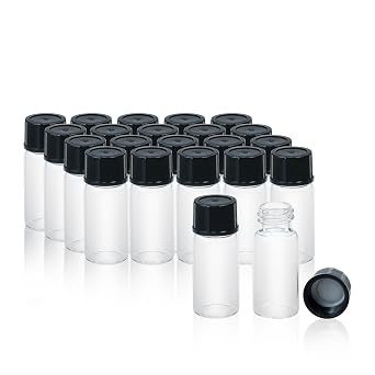 ALWSCI 10ML 1/3oz Clear Glass Vials, Small Liquid Sample Vial,22X52mm 10 ml Borosilicate Glass Empty Vials with Caps, 18-400 Black Screw Caps with PE Liner, Pack of 20