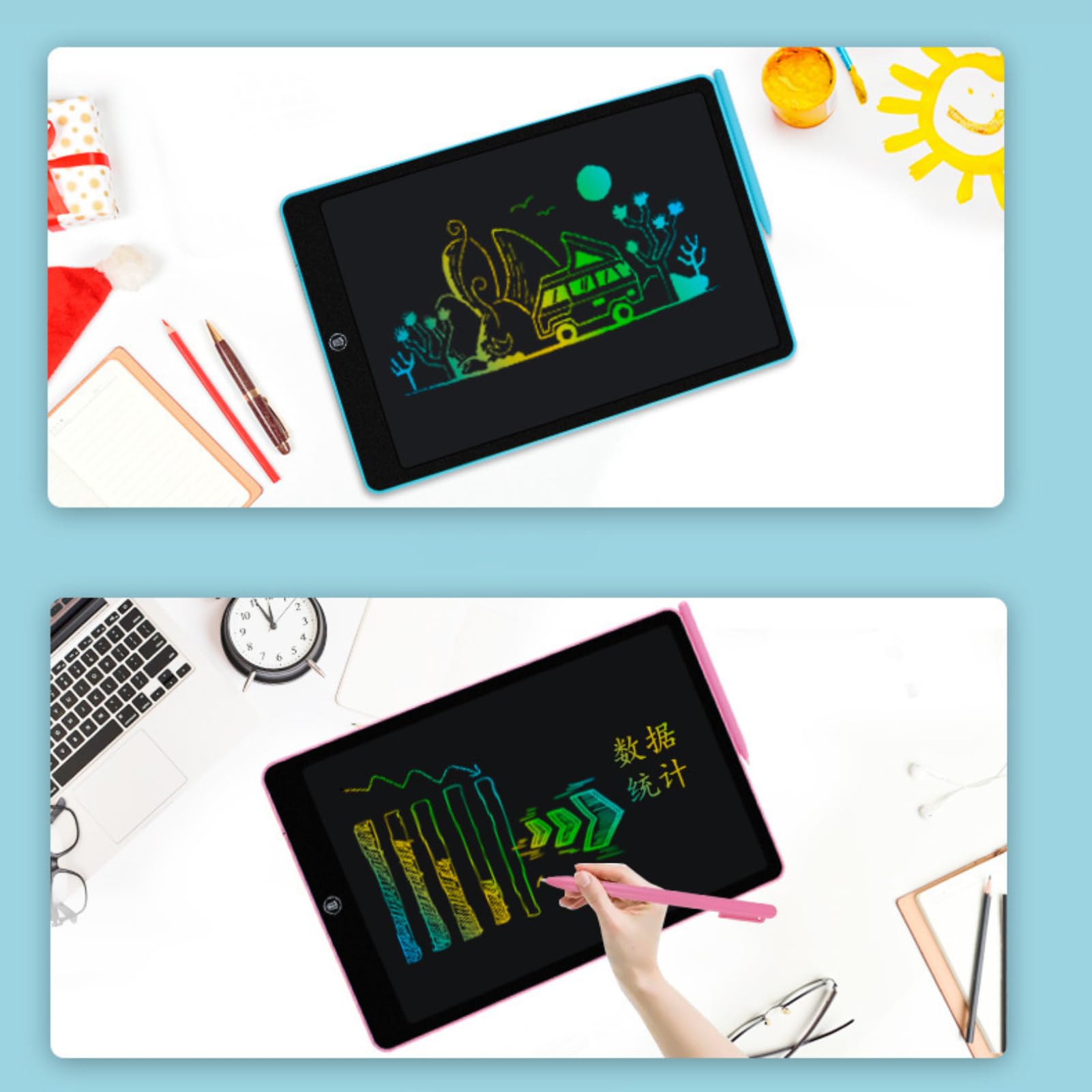 LCD Writing Tablet, 16 in Double Display Digital Notebook, Electronic Drawing Pads with Pen, Writing Board Pad for School Office Home, Christmas Birthday Gifts, Pink — view 9