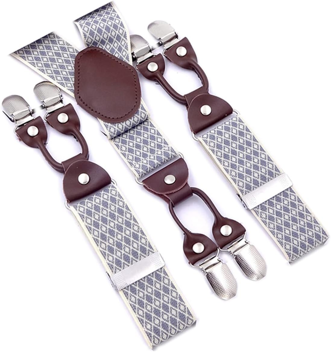 Suspenders Mens 6-Clip End Suspenders 47 Inch Y-Back Adjustable Elastic Tuxedo Suspenders(Gray)