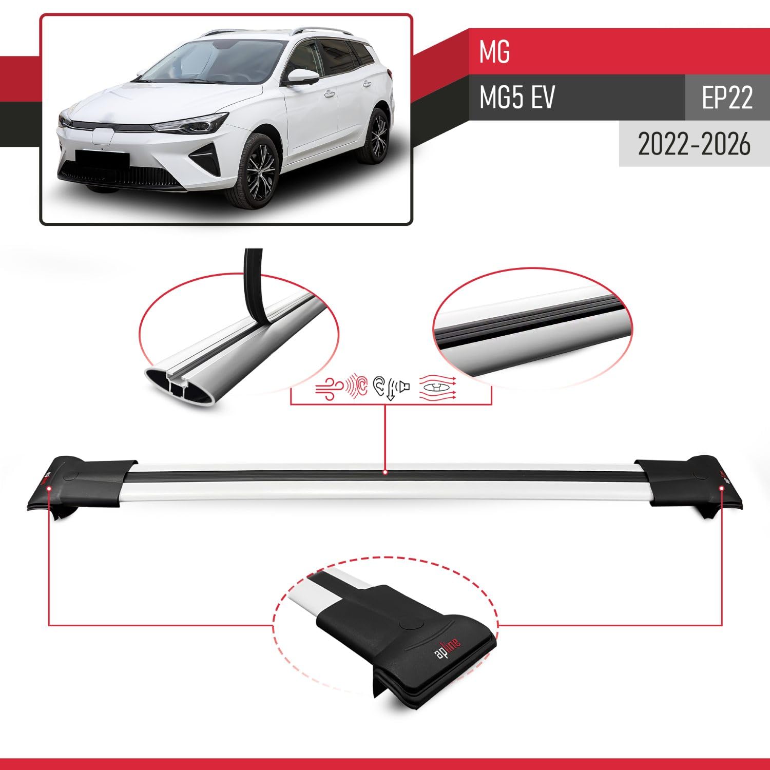 MDAK Kompatibel mit MG MG5 EV (EP22) 2022-2026 Fly Modell Relingträger Dachträger Auto Gepäckträger Grau Aluminium 2 Stangen