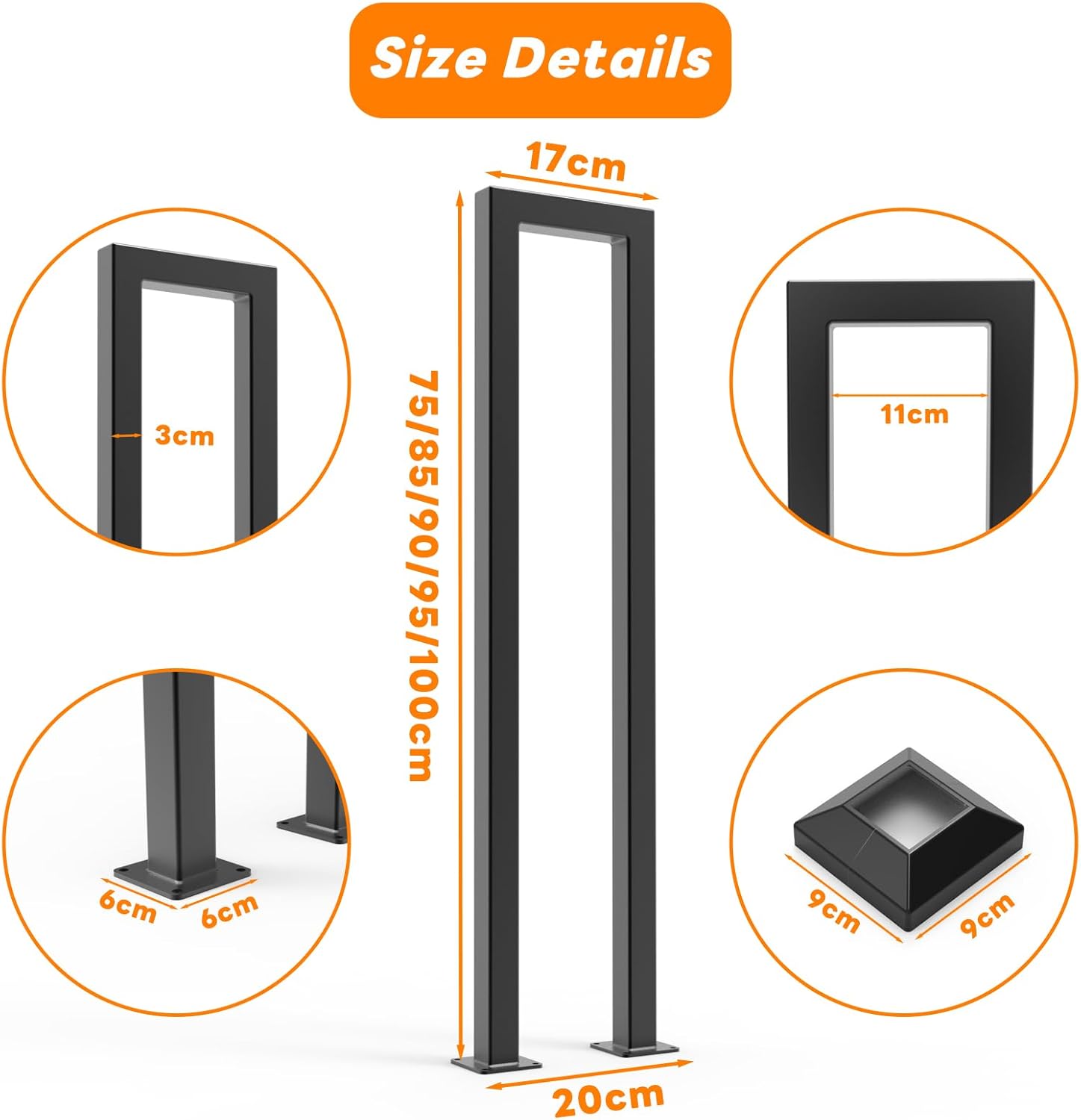 U-Shaped Staircase Handrails for Outdoor & Indoor Steps, Industrial Hand Rail Floor Mounted, Non-Slip Wrought Iron Railing for Porch, Loft, Corridor, Garden (Height: 35.5in) (1 Piece/Set)