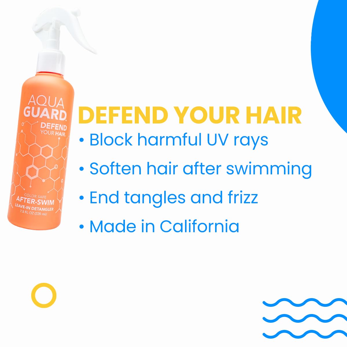 AQUA GUARD After-Swim UV Leave-In Detangler + Gentle Clarifying Shampoo + Everyday Conditioner for Damaged & Brittle Hair Bundle