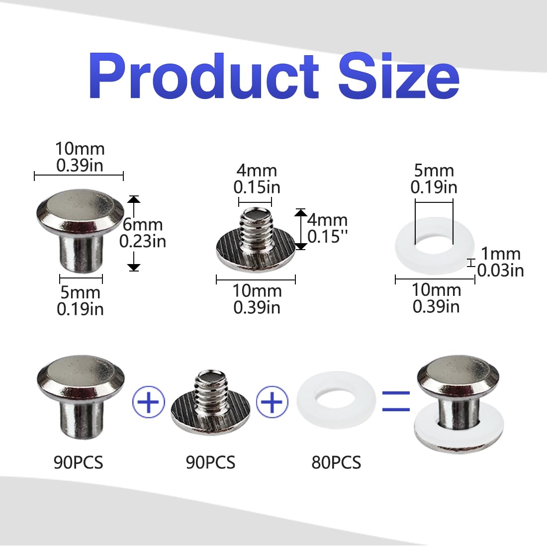 SHSMPXOY 90 Set Chicago Screws Posts for Leather Rivets M5*6mm Chicago Book Binding Screws Rivets Cross Head Chicago Button Screws for DIY Book Scrapbook Bookbinding Bags,Collars(Silver) - Image 2