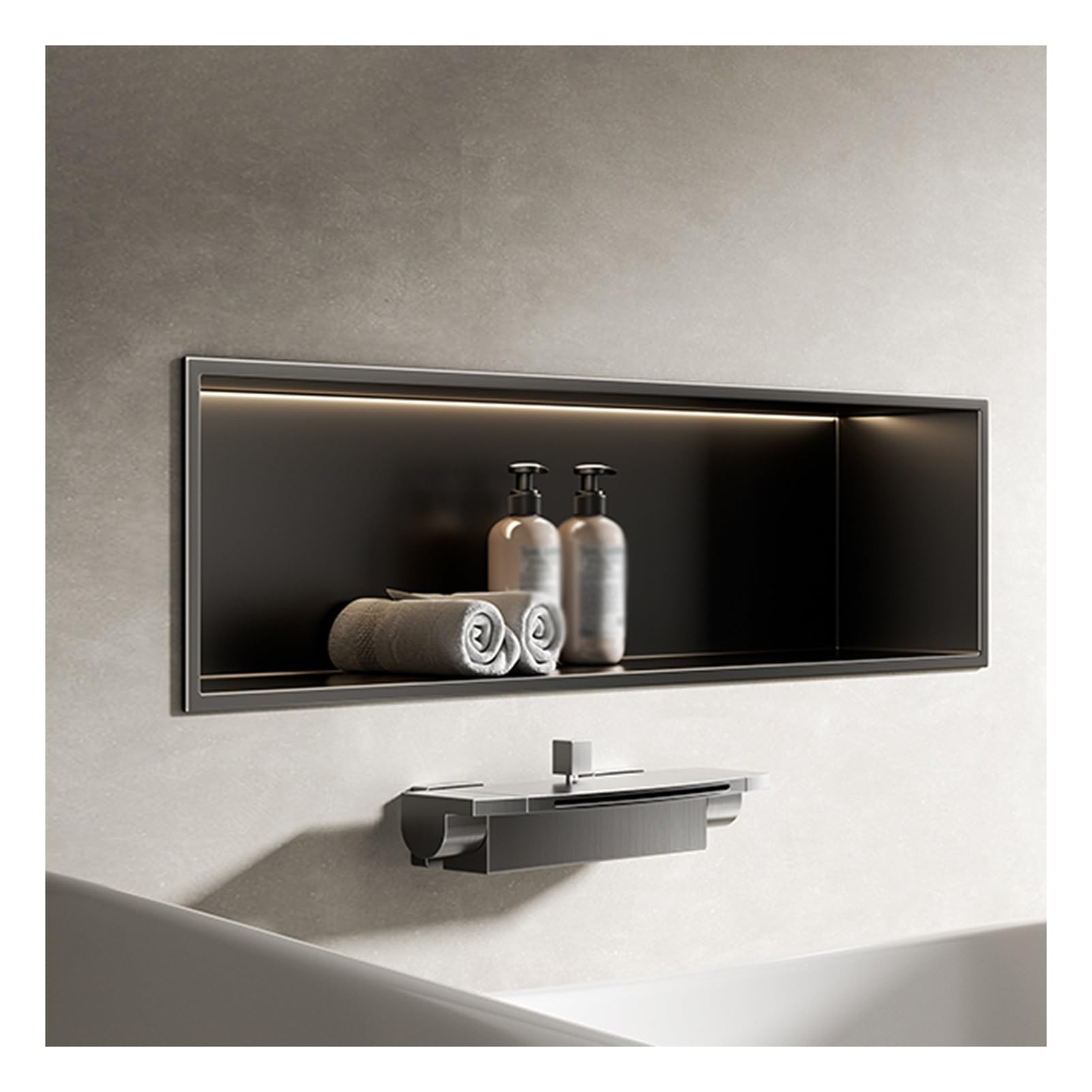 AYCDL Stainless Steel Shower Wall with LED Light Waterproof Rectangular Bathroom nizer Grey 320x320x125mm - Perfect for Modern Spaces,Black-a-720x280x125mm