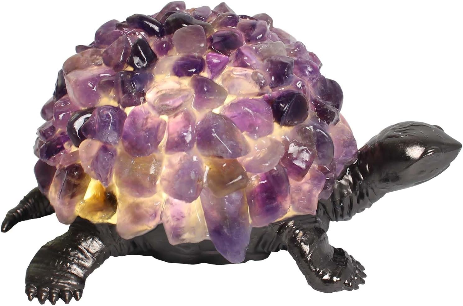 Handmade Genuine Amethyst Fragments Tortoise Table Lamp Night Light for Bedside Living Room (Amethys)