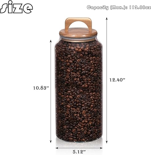 Miniatura 2 de WHJY Paquete de 2 tarros de vidrio grandes de 107 onzas con tapas de madera, contenedores de almacenamiento de harina y azúcar para despensa de