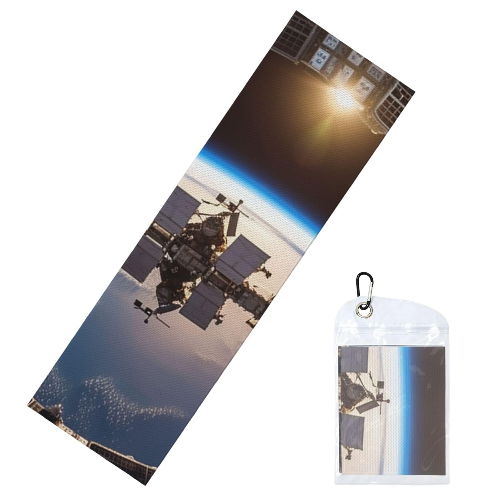 Cooling Towel for Neck and Face, International Space Station Picture Ice Towel for Hot Weather, Soft Microfiber Chilly Towels with Waterproof Bag & Carabiner, Breathable Workout Towels 40"x12"