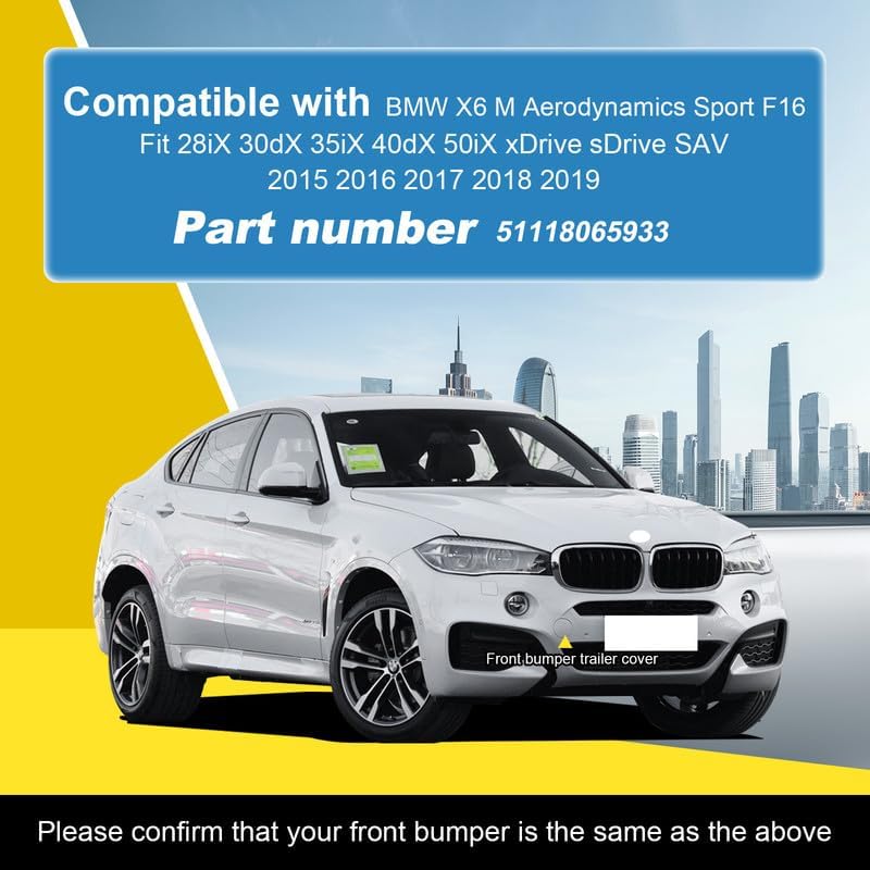 Car Front Bumper Tow Hook Cover Compatible with BMW X6 M Aerodynamics Sport F16 Fit 28iX 30dX 35iX 40dX 50iX xDrive sDrive SAV 2015 2016 2017 2018 2019 Trailer Cover Cap 51118065933 Towing Eye Cap