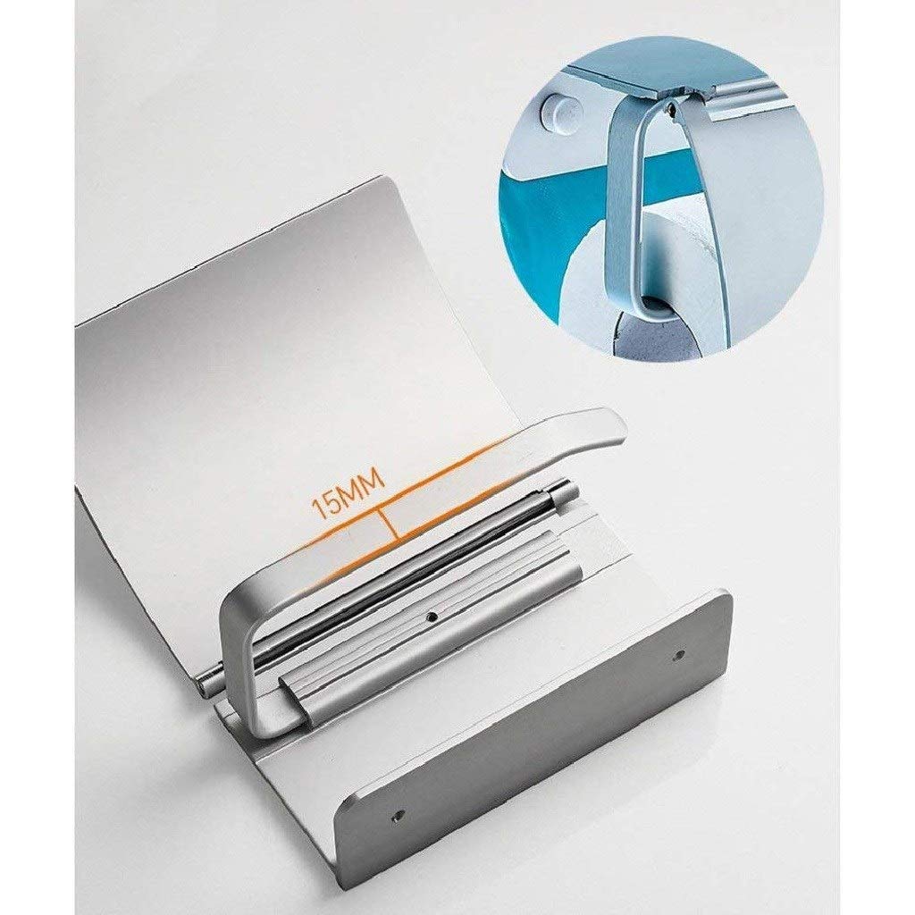 Stały uchwyt na papier toaletowy, Toilet Paper Holder With Shelf Wall Mounted Space Aluminum Silver 14x12.5x9cm