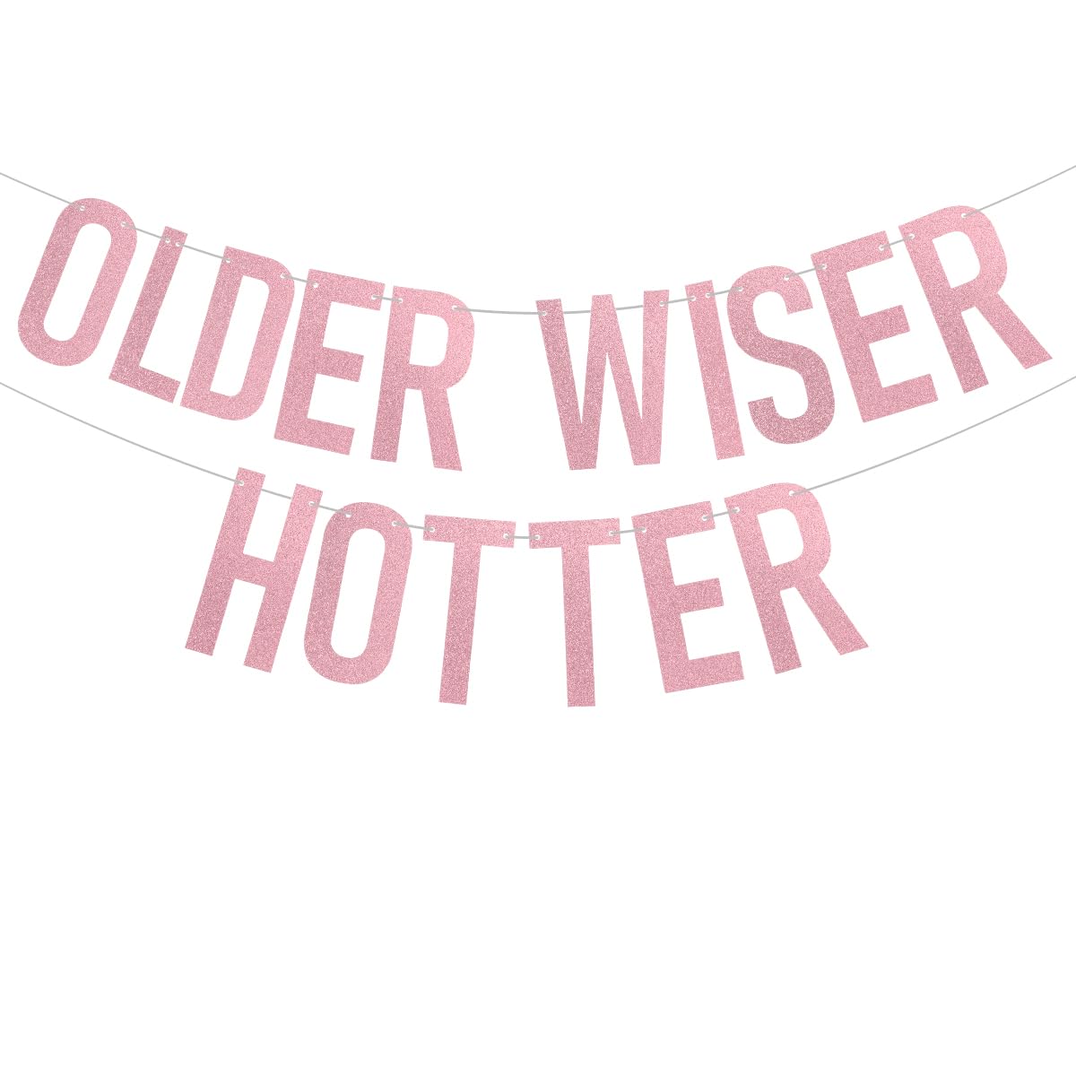 Cadimus Roségold Glitzer Geburtstags Girlande,Older Wiser Hotter,Deko Geburtstag Banner Frau Mann,Lustige Geburtstaggirlanden zum 40, 50, 60, 70 und 80,Lustige Papierbanner Erwachsene