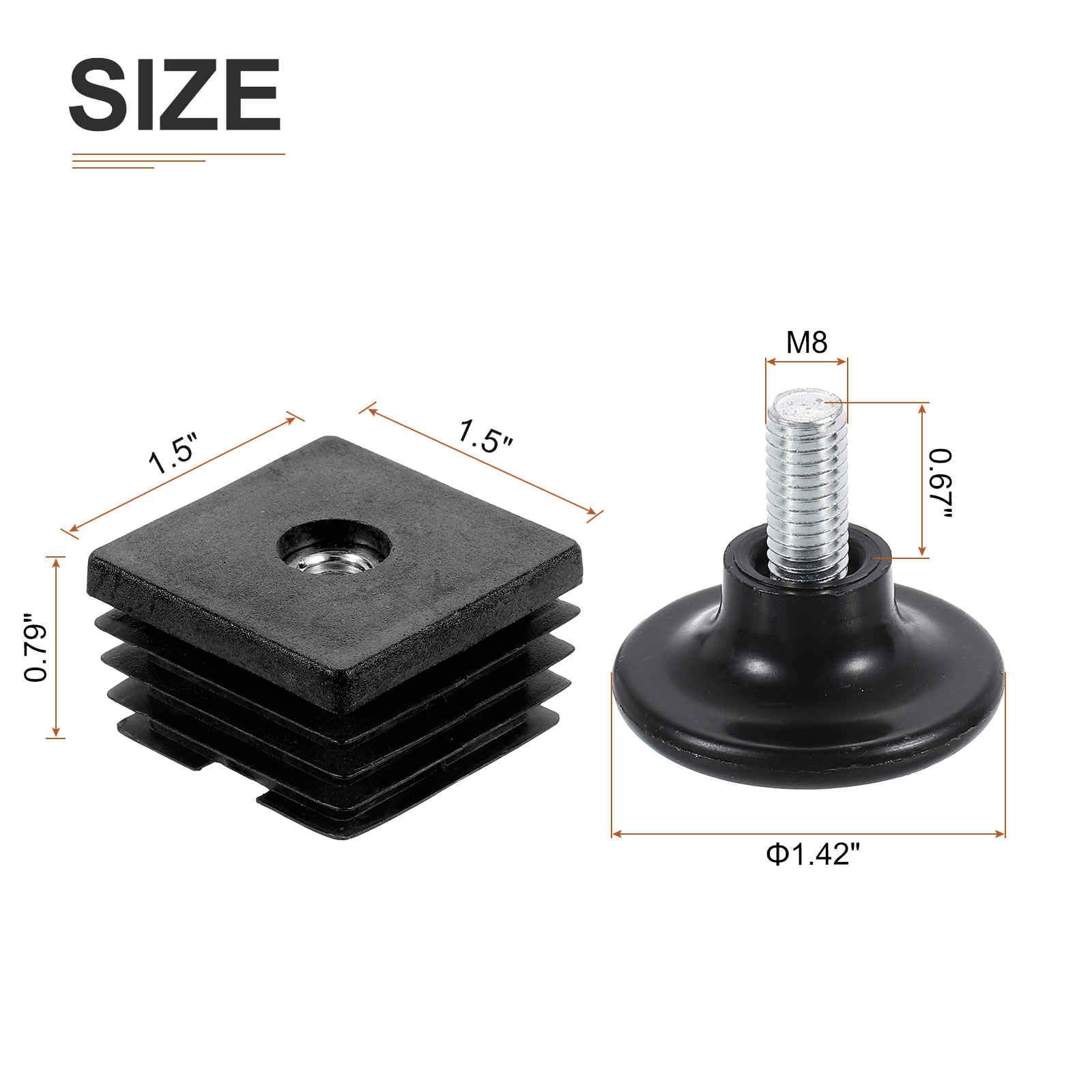 DTGN 38x38mm(LxW) Adjustable Leveling Feet - 4Set - Good for Furniture - Square Insert Kits Furniture Glides - Black - Image 2