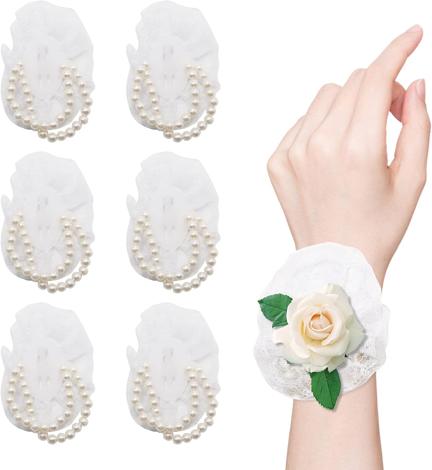 NIKUJUGA 20pcs Corsage White Wrist Corsage Bracelets