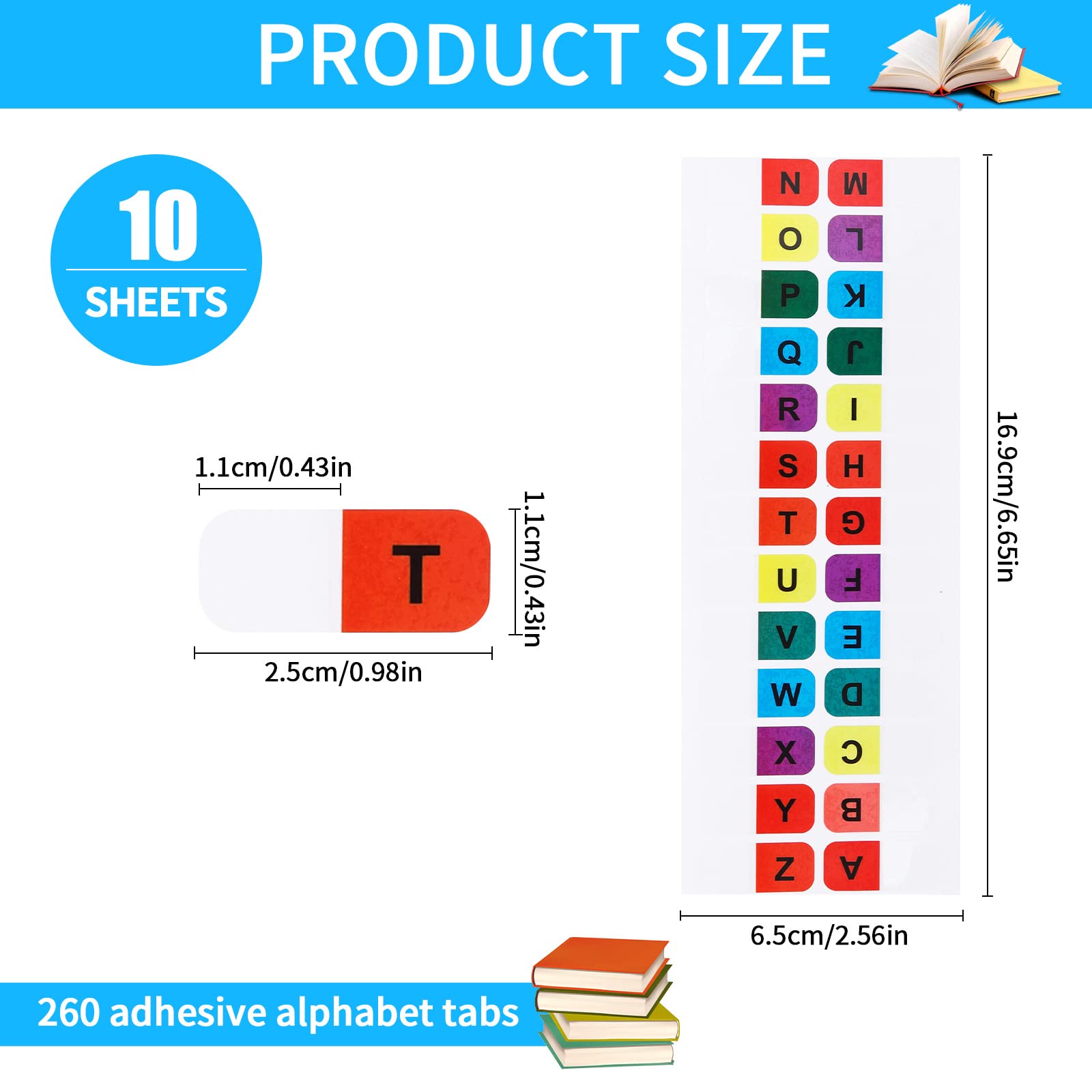 260 Piezas Índice Pestañas Alfabéticos,Impermeable Pestañas Letras Adhesivas,Transparente Pestañas de Índice,Reposicionable Index Tabs,Guías de Archivos Alfabéticos para Escuela Oficina (A)