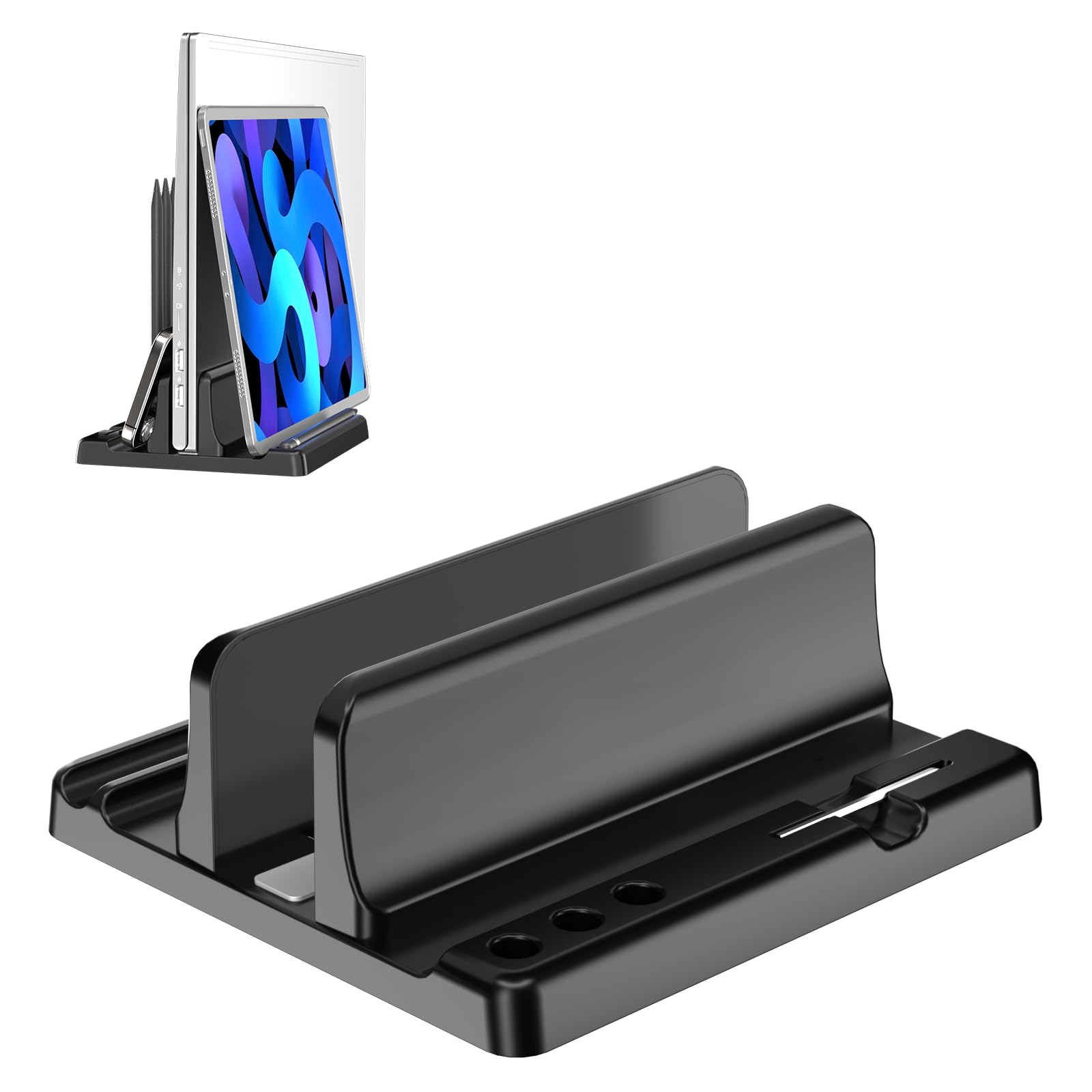Vertical Laptop Stand Holder - Adjustable ABS Plastic Desktop Management Notebook Dock Space-Saving 3 in 1 Compatible with