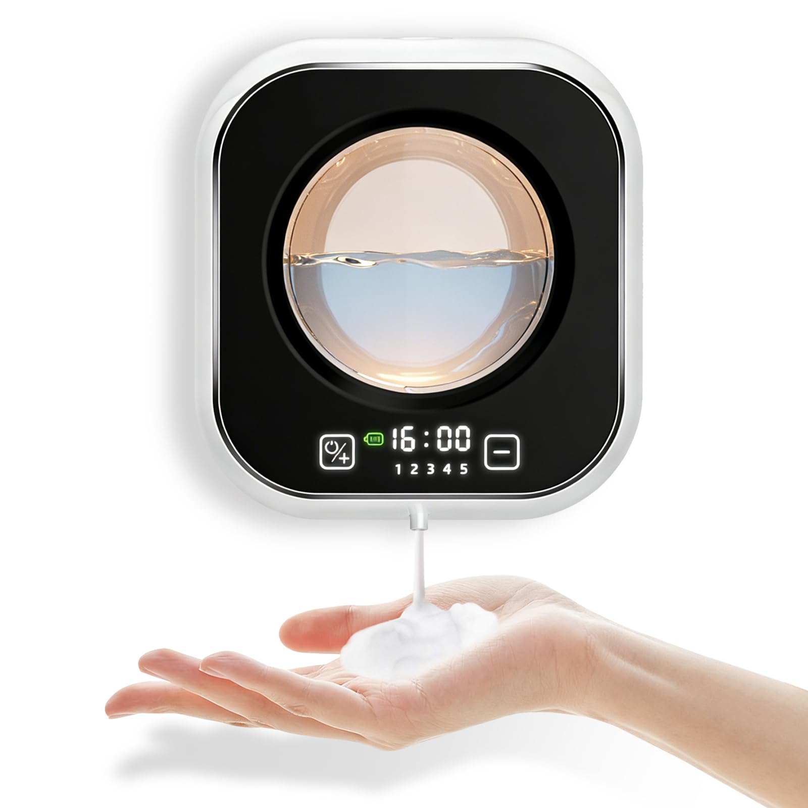 Dispenser Sapone Bagno a Muro, 320 ML Dispenser Sapone Automatico Schiuma Con Sensore Infrarossi, Ricarica USB Regolabile Livello 5, per Bagno, Cucina e Ufficio bianco (Bianco)
